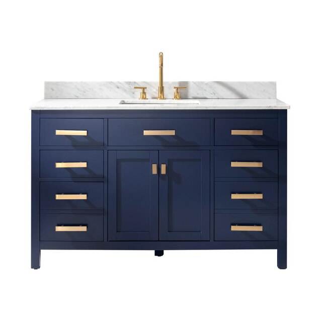 Design Element Valentino 54 In Blue Undermount Single Sink Bathroom Vanity With White Natural Marble Top The Vanities Tops Department At Com - Bathroom Images With Blue Vanity