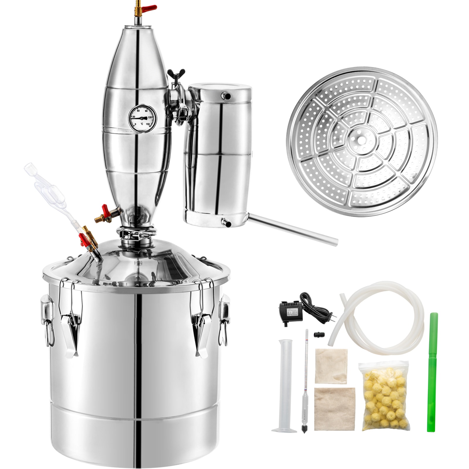 VEVOR SC30LNGZLQ0000249V1 30L Stainless Steel Alcohol Distiller Home Brew Kit Moonshine Wine Making Boiler