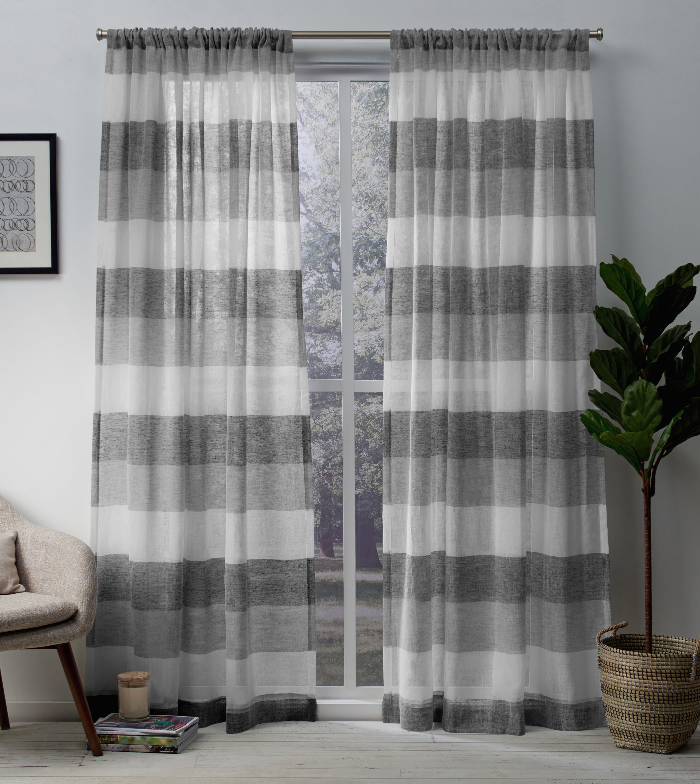 Exclusive Home EH8037-03 2-96R 96-in Ash Grey Sheer Rod Pocket Curtain Panel Pair
