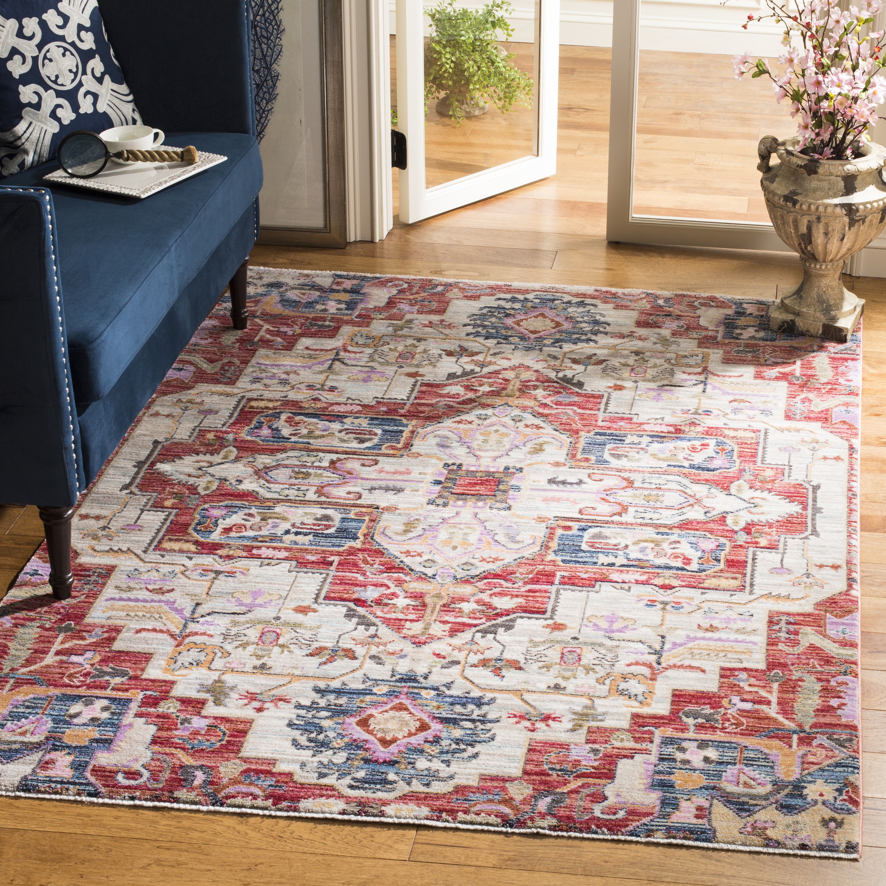 Reversible Red Cotton Synthetic 5' x 7' Rectangular Area Rug