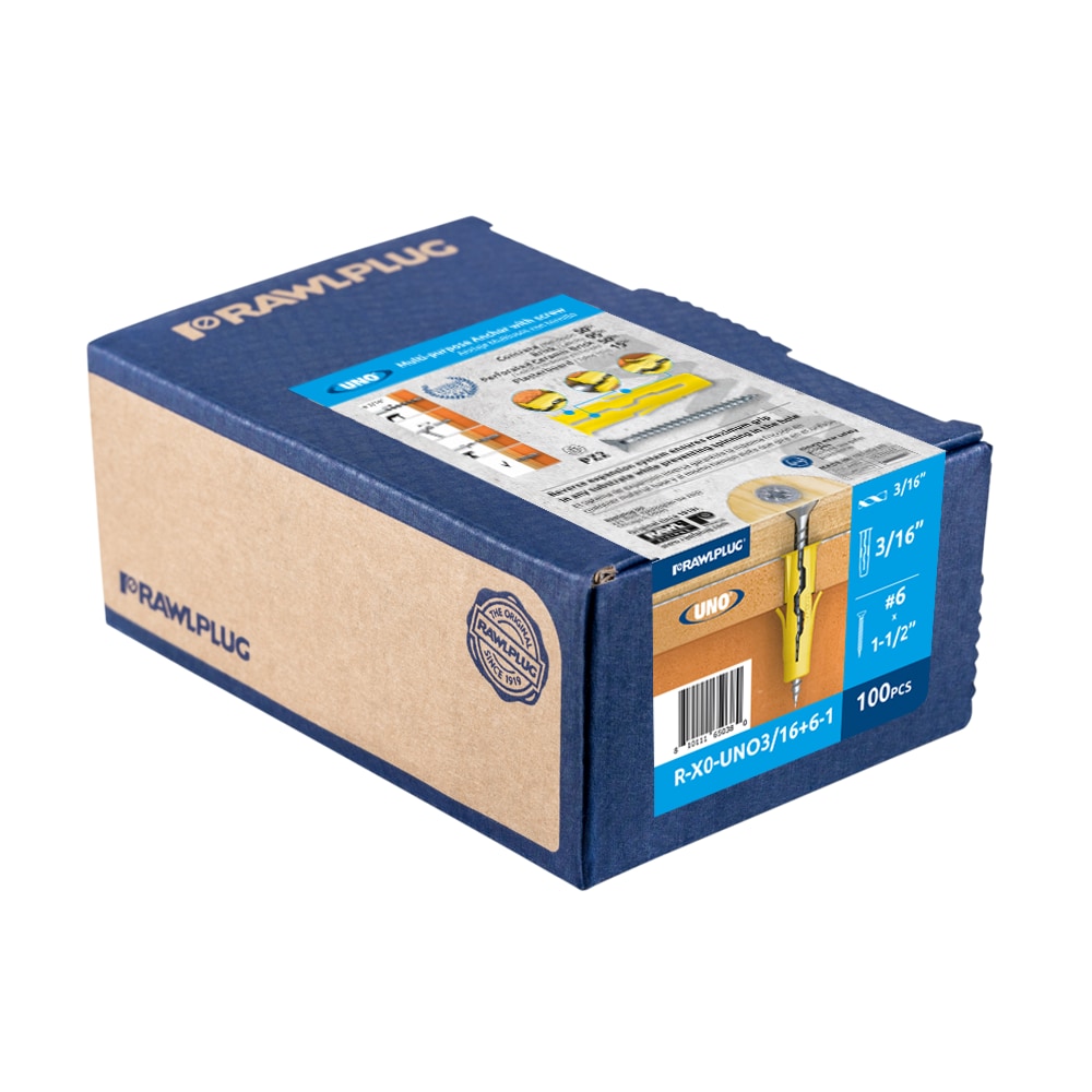 Rawlplug R-X0-UNO 316+6-1 UNO 42-lbs. 3/16-in x 1-in Anchors with Screws Included 100 -Pack