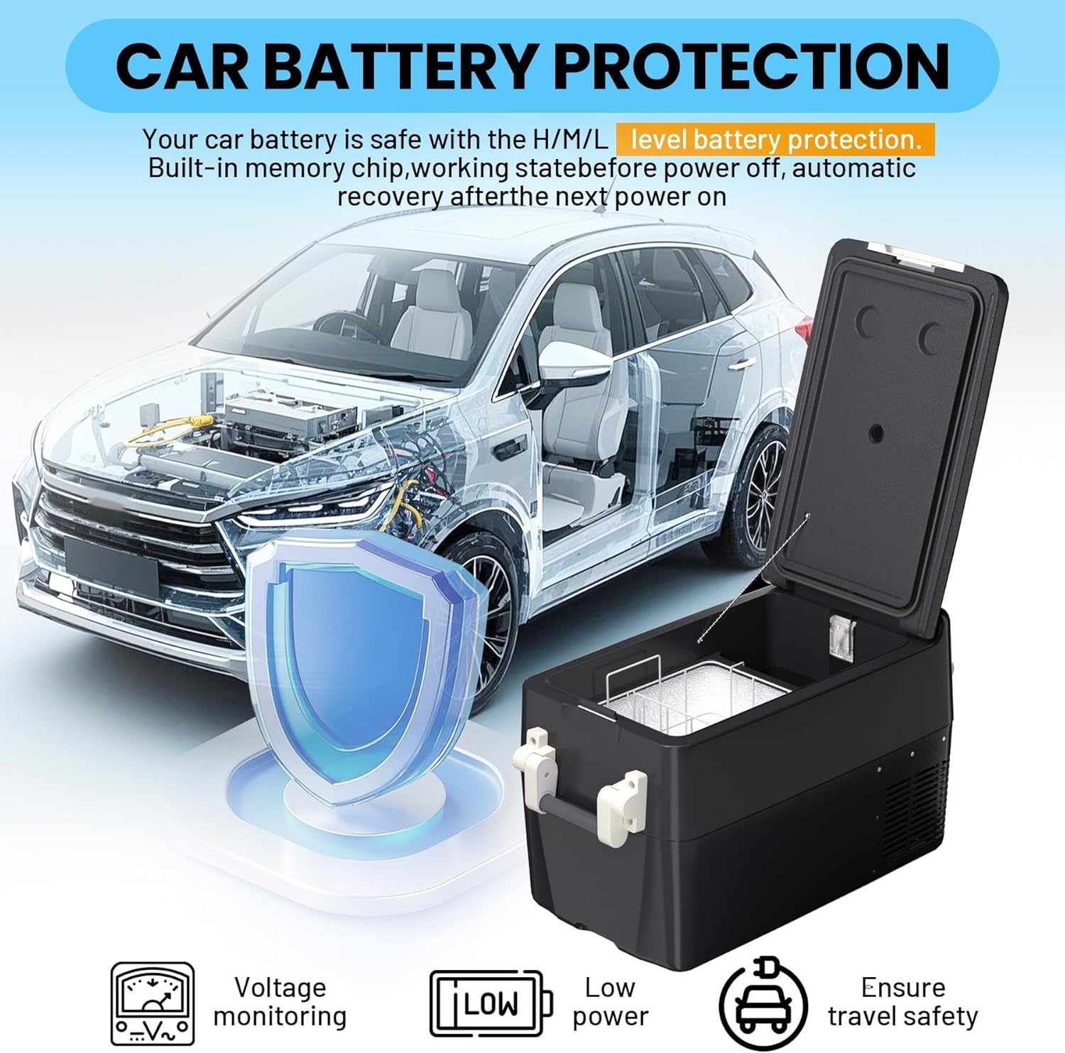 Qeetex CZBX-POU0A58ZW0P Portable 12 Volt Refrigerator With Dual Zone Odor Reduction Removable Basket Quiet Operation And Advanced Cooling For Car RV Truck Camping And Travel Use Silver