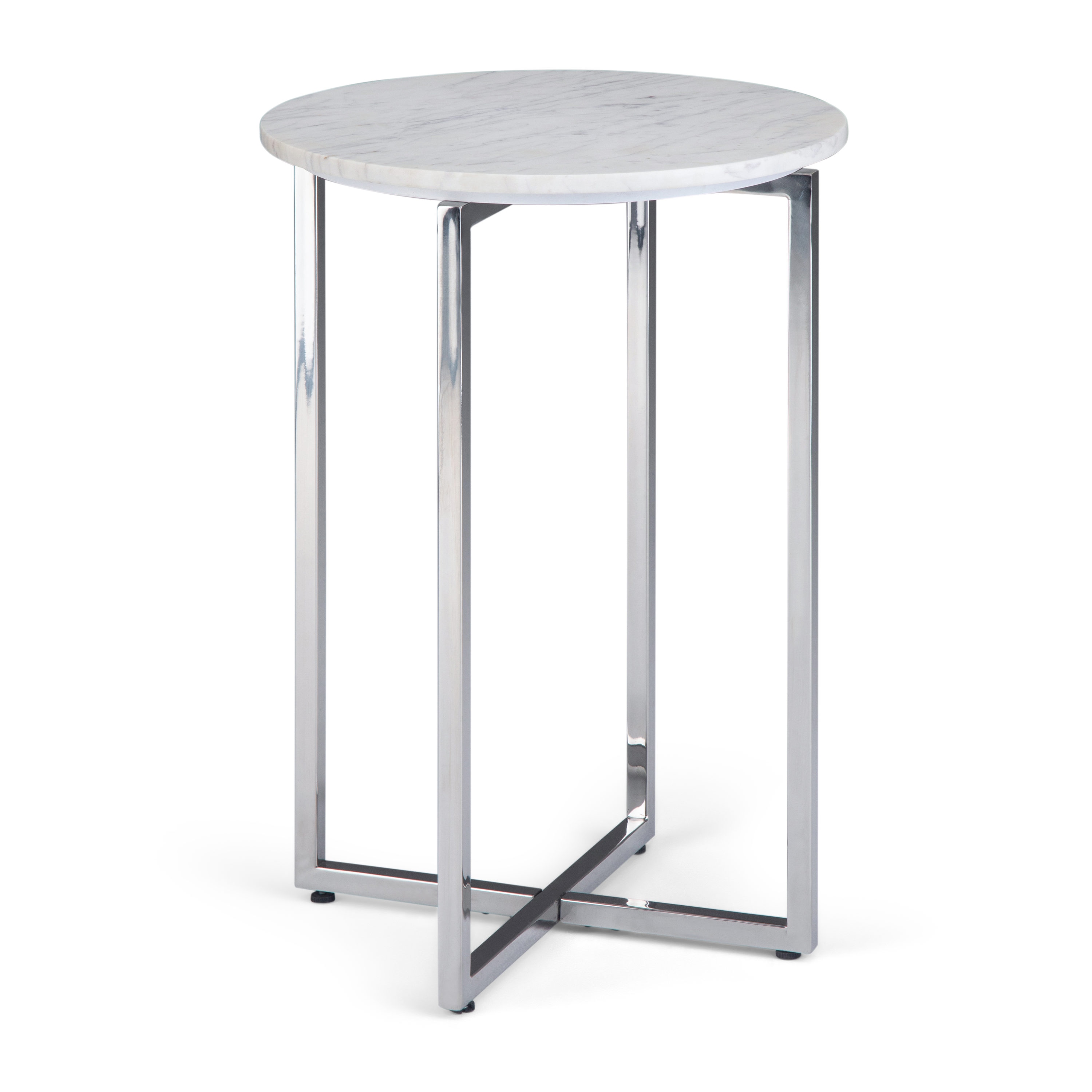 Simpli Home AXCMRD-04 Marsden 18-in W x 24-in H White, Silver Granite/Marble Round Modern End Table Assembly Required