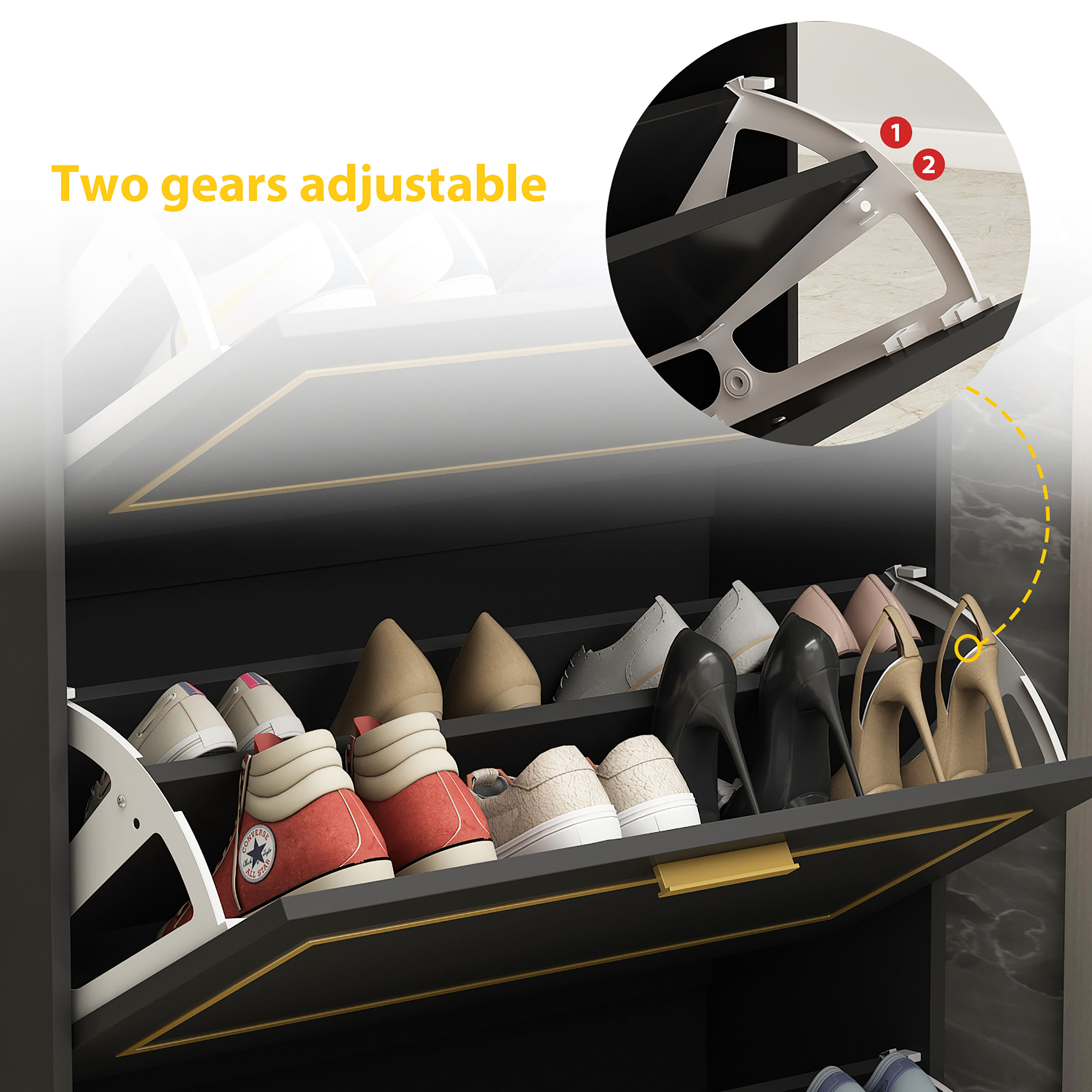 FUFU&GAGA 47.2 in. H x 47.2 in. W Gray Wood Shoe Storage Cabinet