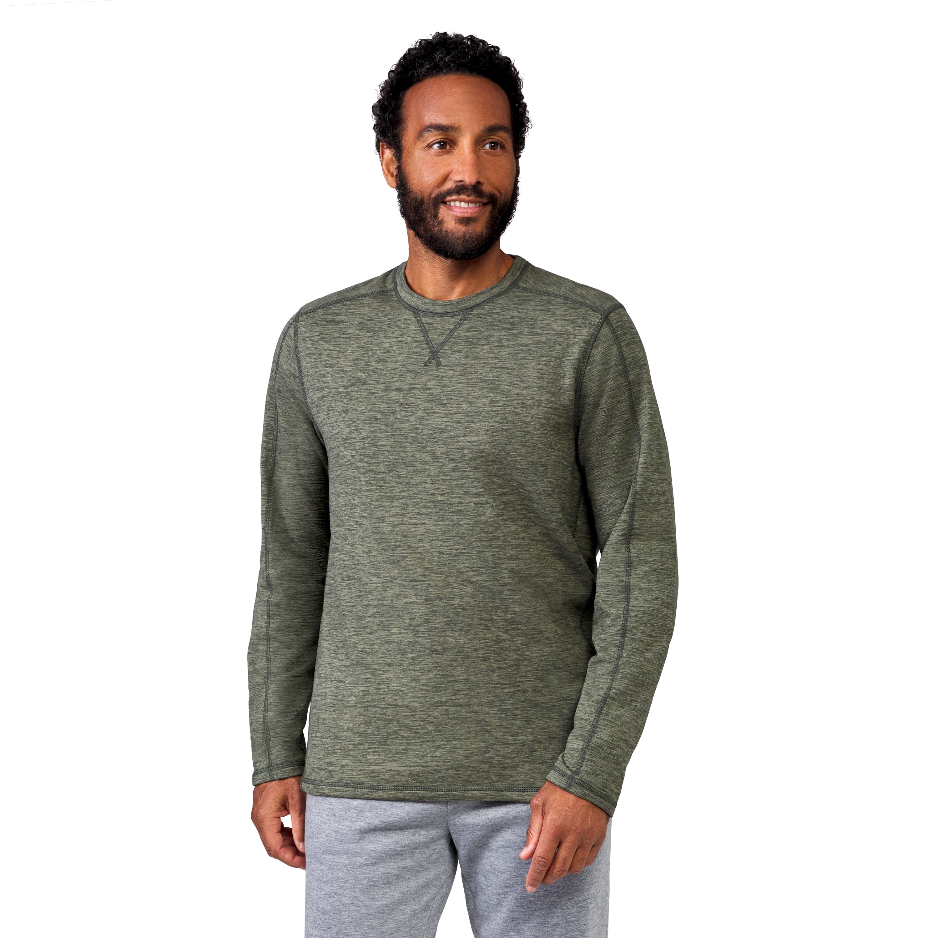 Free Country 11MMAF2517THISTLE L FreeCycle Sueded Spacedye Men's Green Knit Long sleeve Solid T-shirt ( Large )