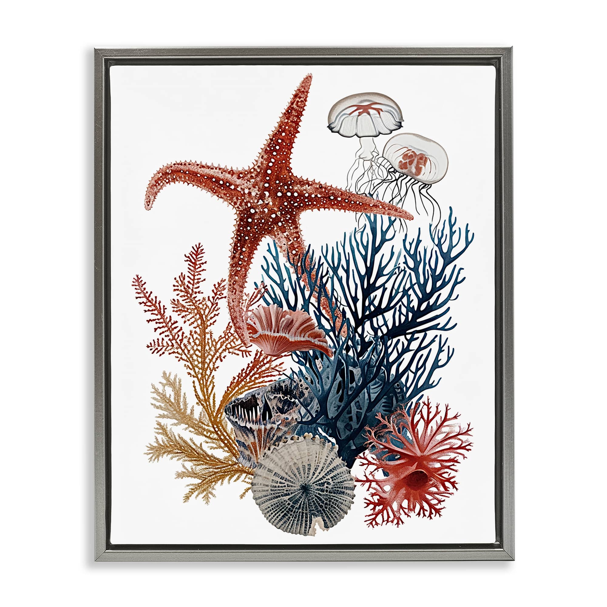 Stupell Industries BS-975-FFL-16X20 Natural Aquatic Sea Creatures Gray Framed Floater Canvas Wall Art By Ramona Murdock 17 x 21