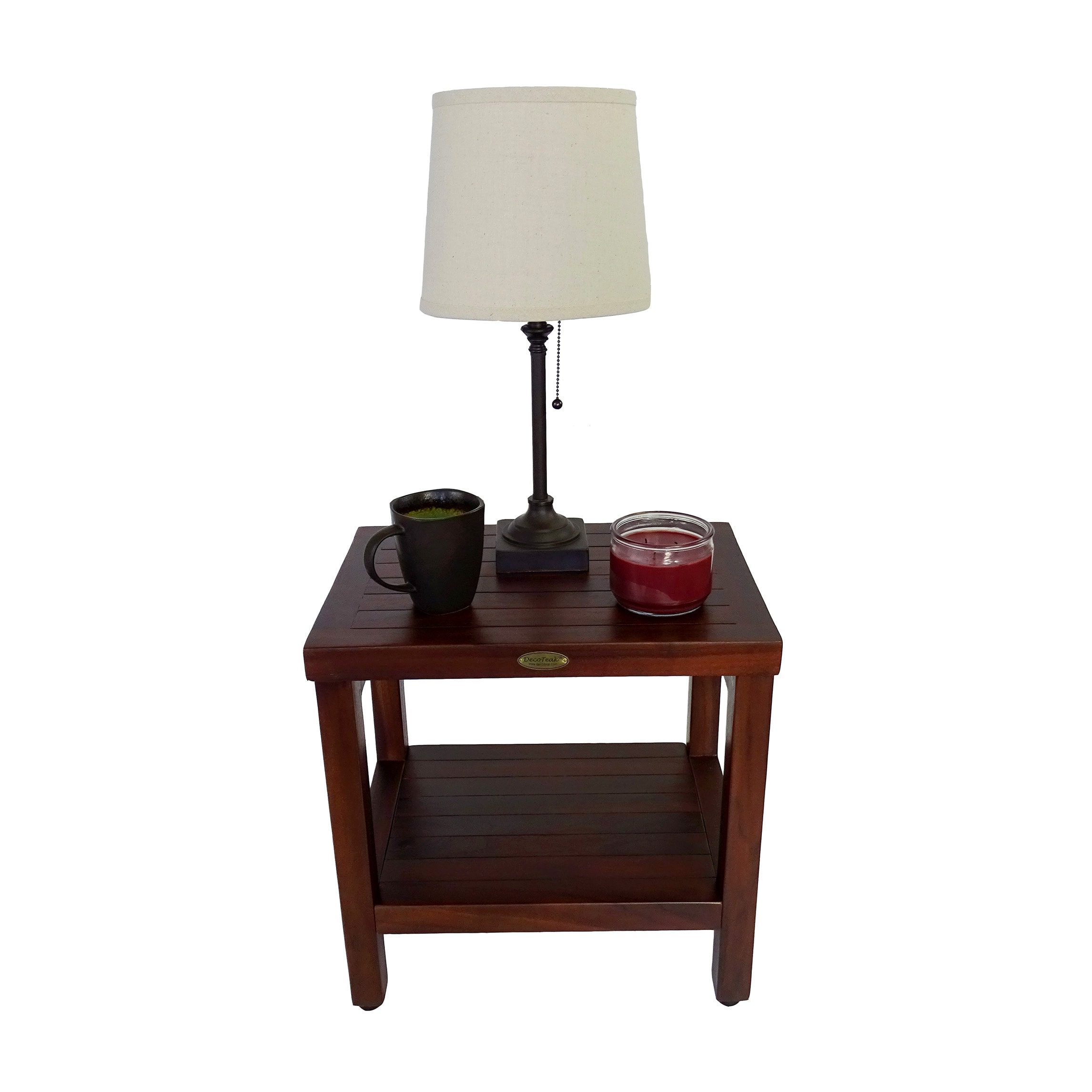 Classic Woodland Brown Teak Shower Bench with Shelf, 18"