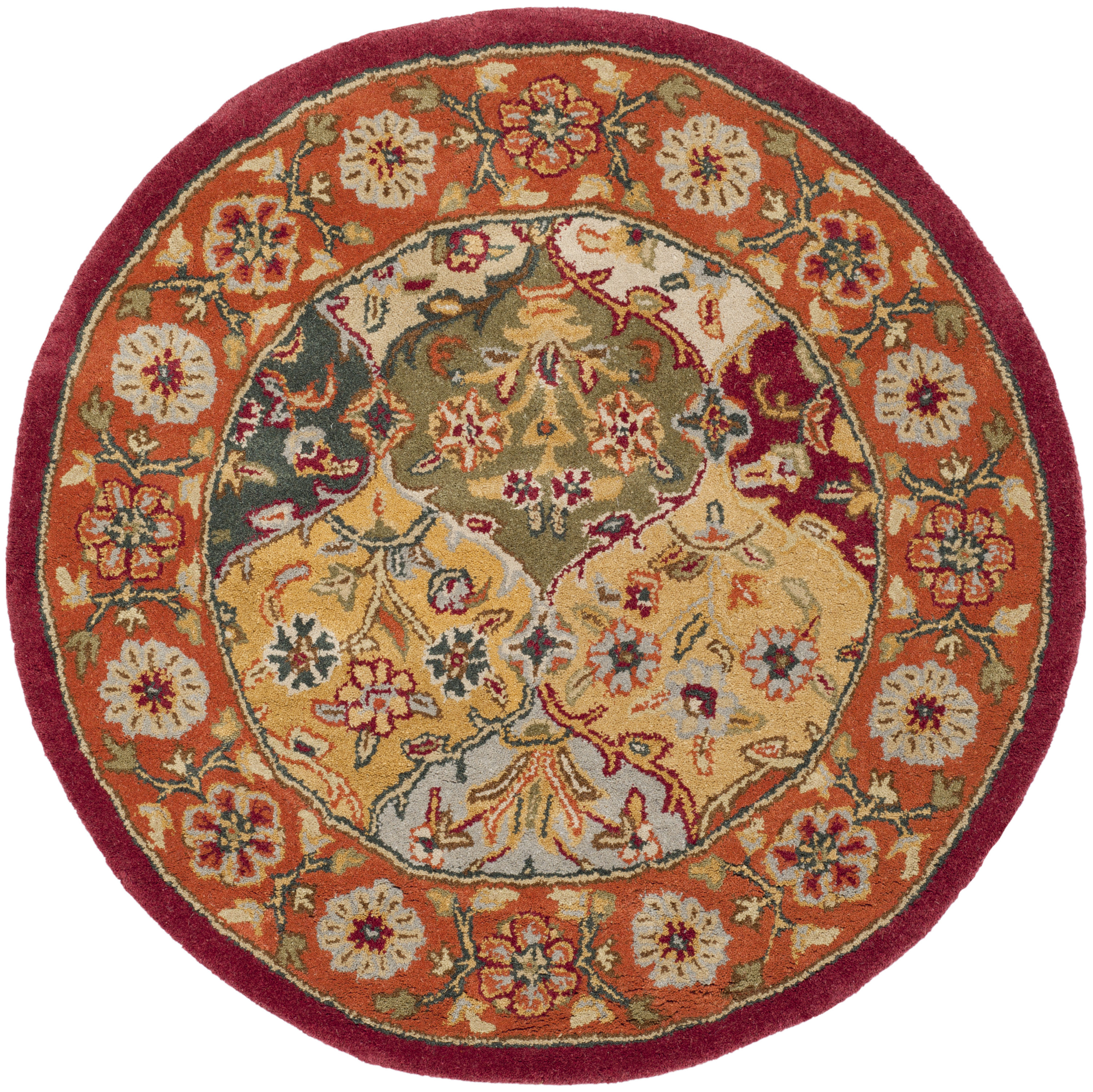 Handmade Multi/Red Tufted Wool Round Area Rug, 6'