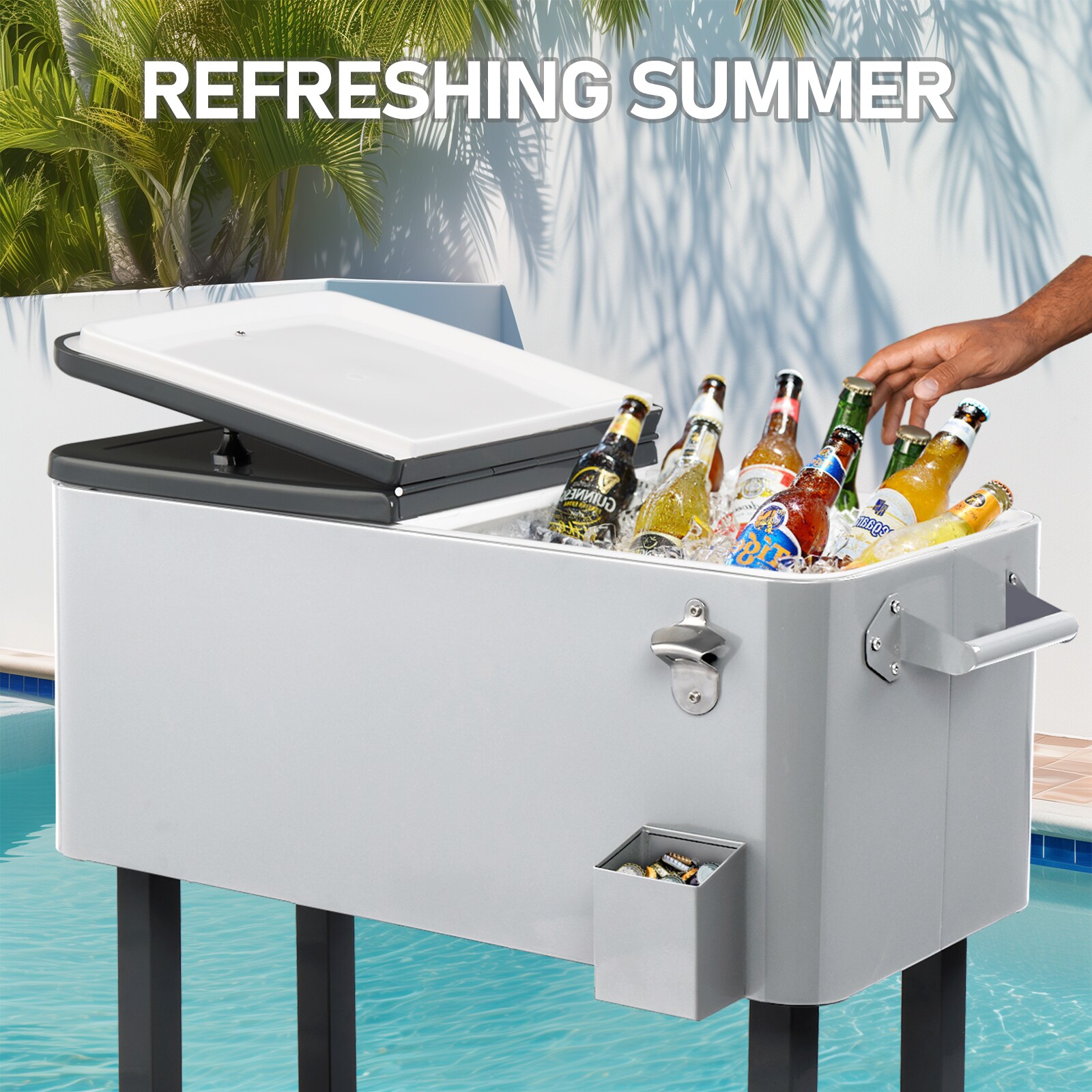 Bestcore - 80-qt Rolling Cooler Cart with Bottom Shelf - Iron Beverage Cooler on Wheels with Bott...