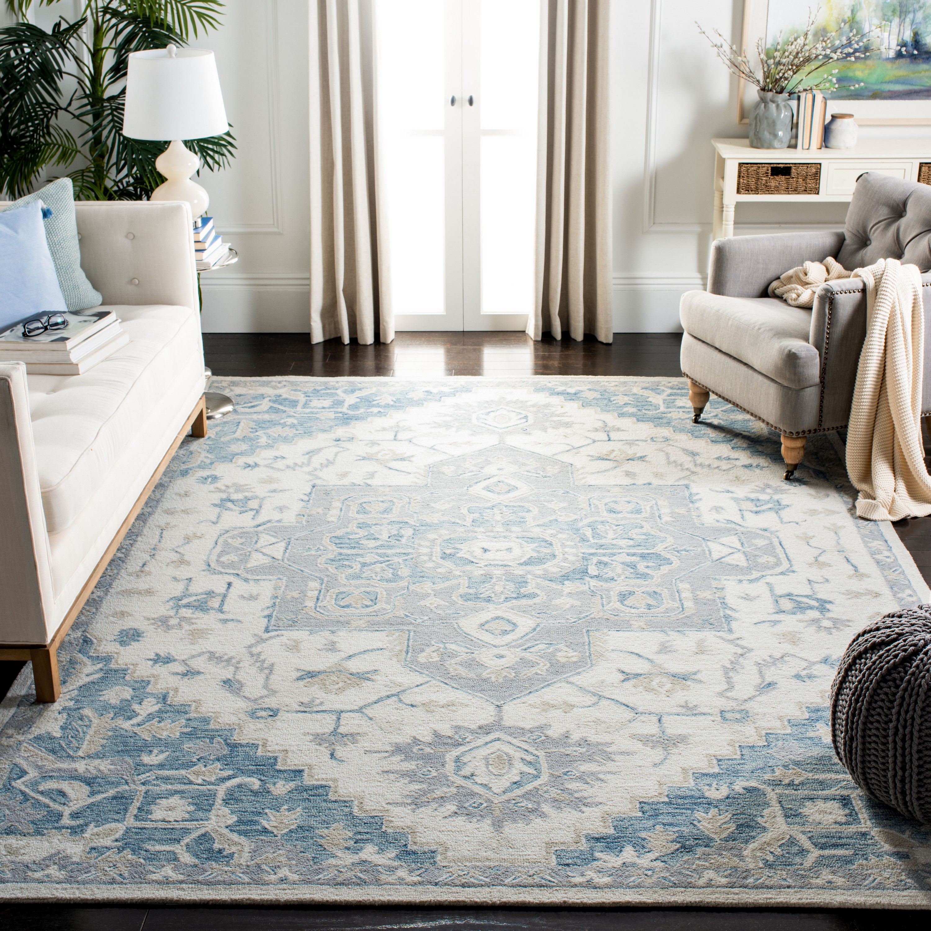 Safavieh MLP503L-8 Micro-Loop Homage 8 x 10 (ft) Tufted Wool Ivory/Navy Rectangular Indoor Abstract Southwestern Area rug