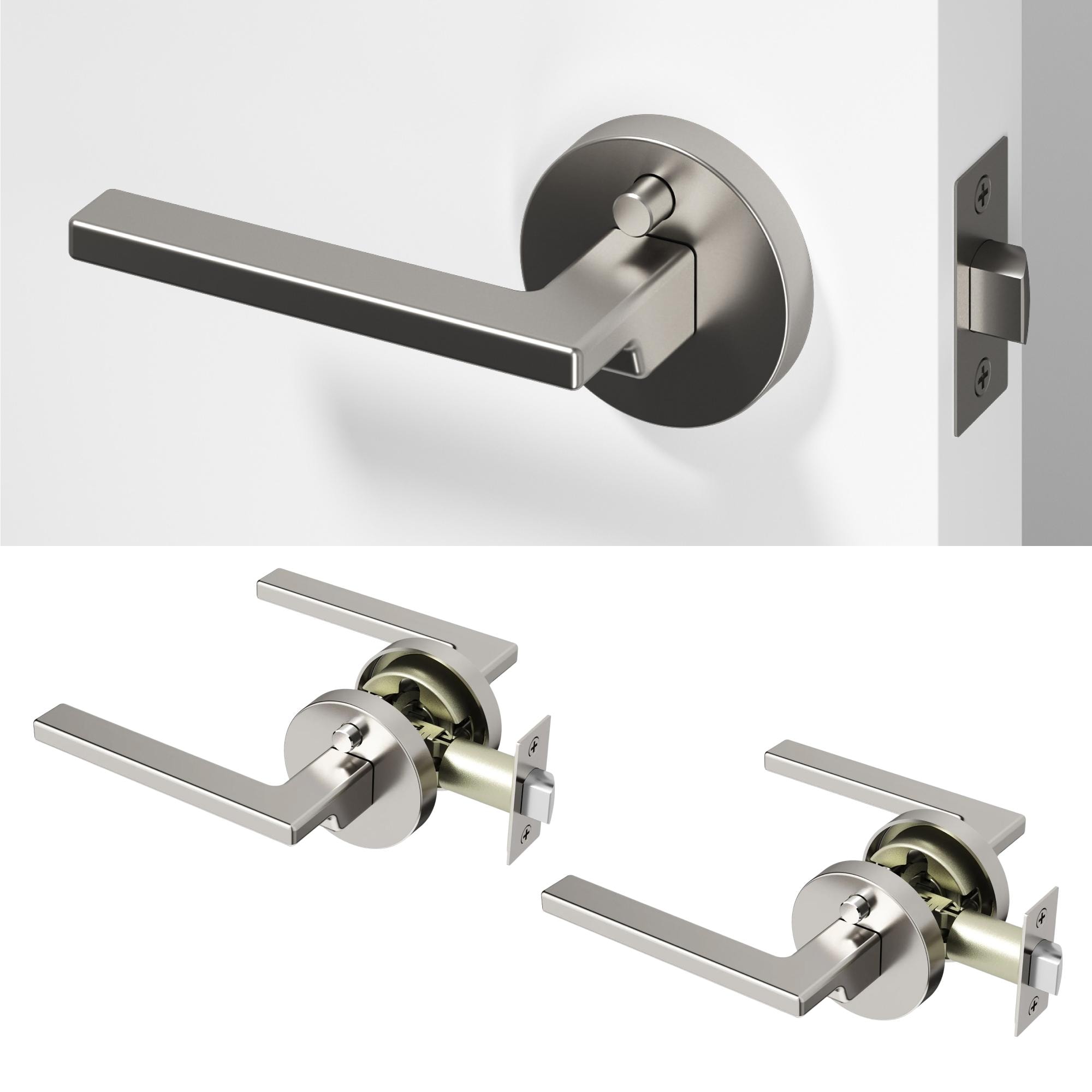 OKUN Dune Brushed Nickel Interior or Bed/Bath Hall/Closet Privacy Door Handle 2 -Pack