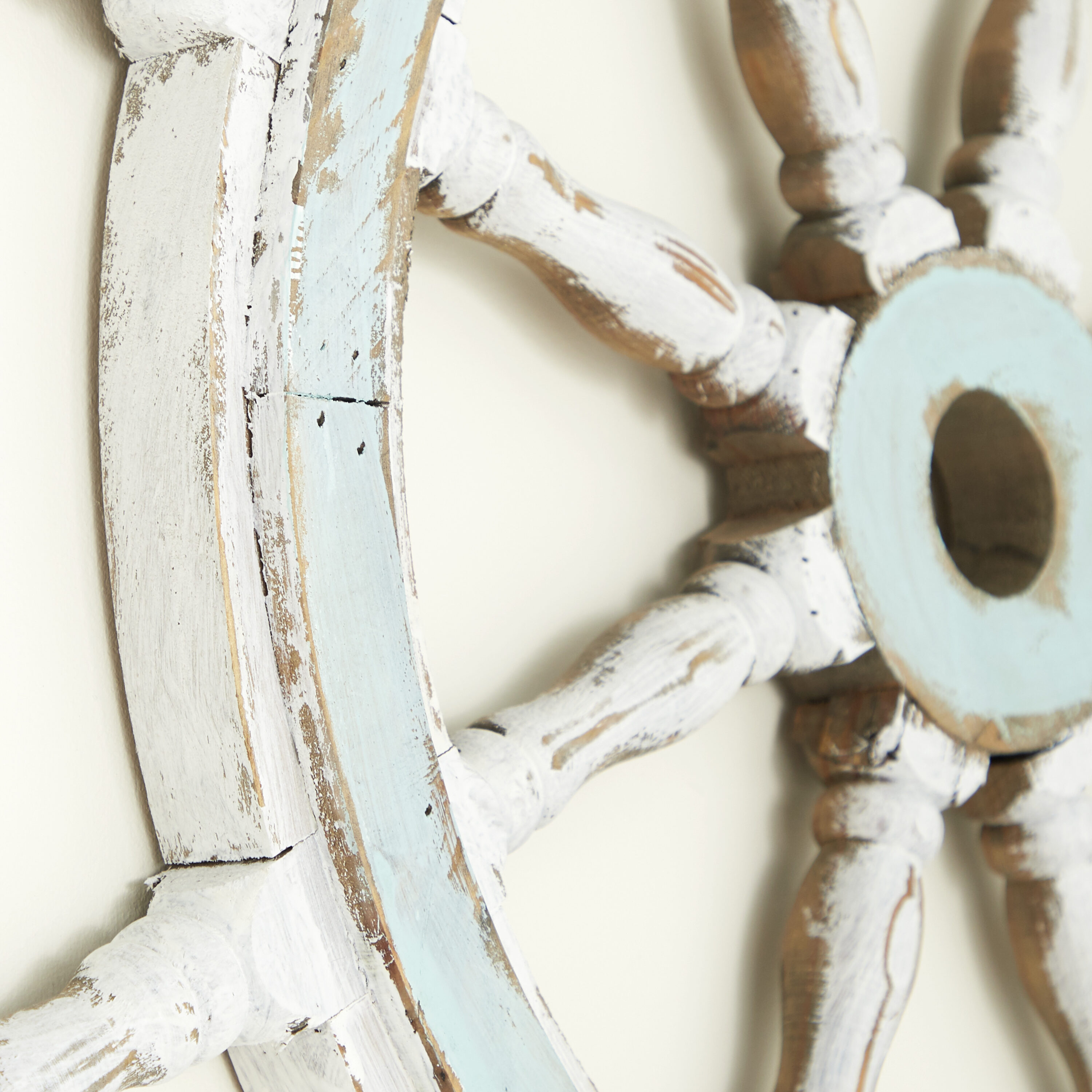 24" Blue and White Distressed Wood Ship Wheel Wall Decor