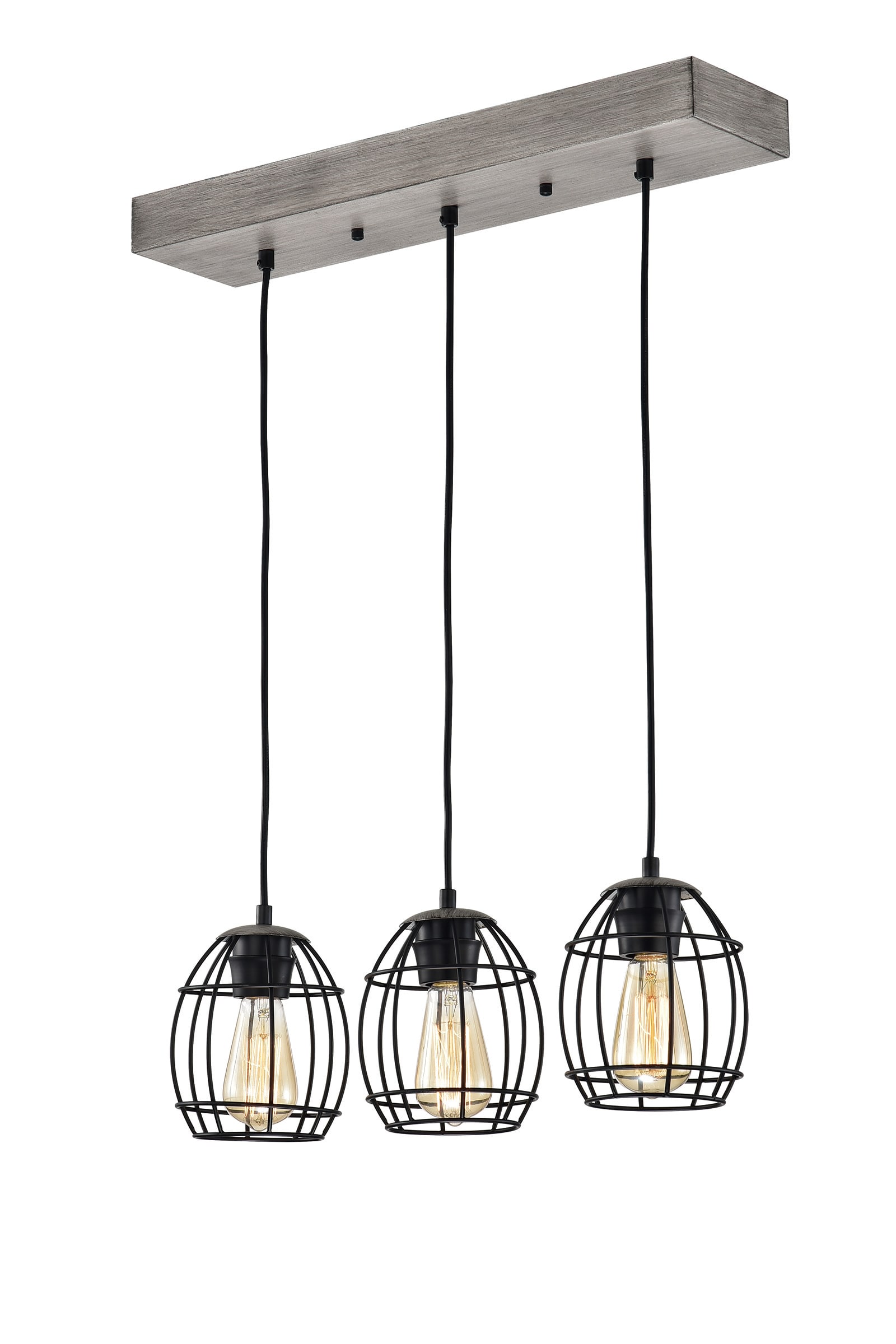 Edvivi EPK4505BK 3 -Light Wood and Black Farmhouse Linear Medium Hanging Pendant light