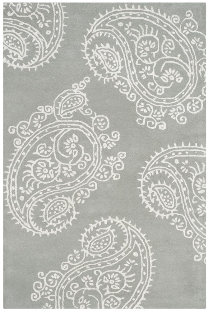 Safavieh BEL153A-4 Bella Deniz 4 x 6 (ft) Tufted Synthetic Gray/Ivory Rectangular Indoor Paisley Farmhouse/Cottage Area rug