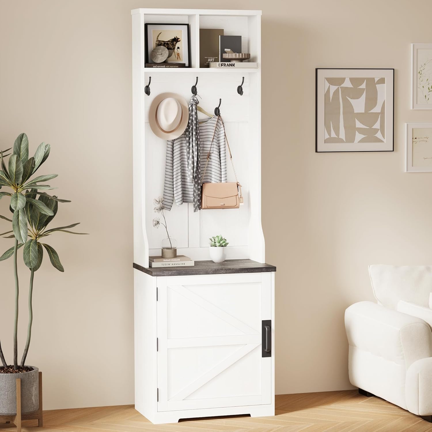 Garvee Farmhouse Narrow Coat Rack with Shoe Storage 23.6in Small Hall ...