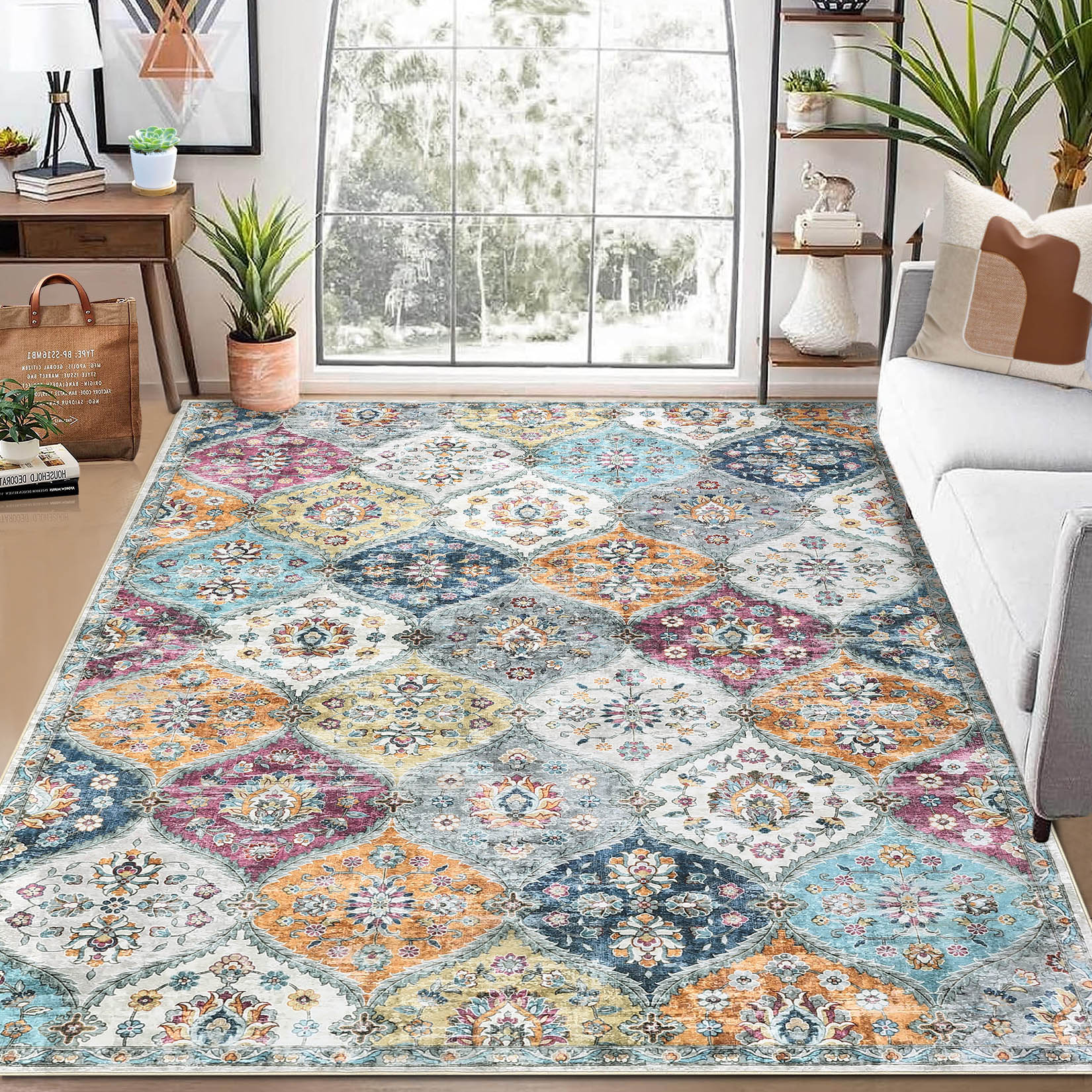 Garvee YXY-LO-PHO-10OJ6UML 8 x 10 (ft) Loomed Polyester Yellow/Purple Rectangular Indoor Medallion Vintage Machine washable Area rug