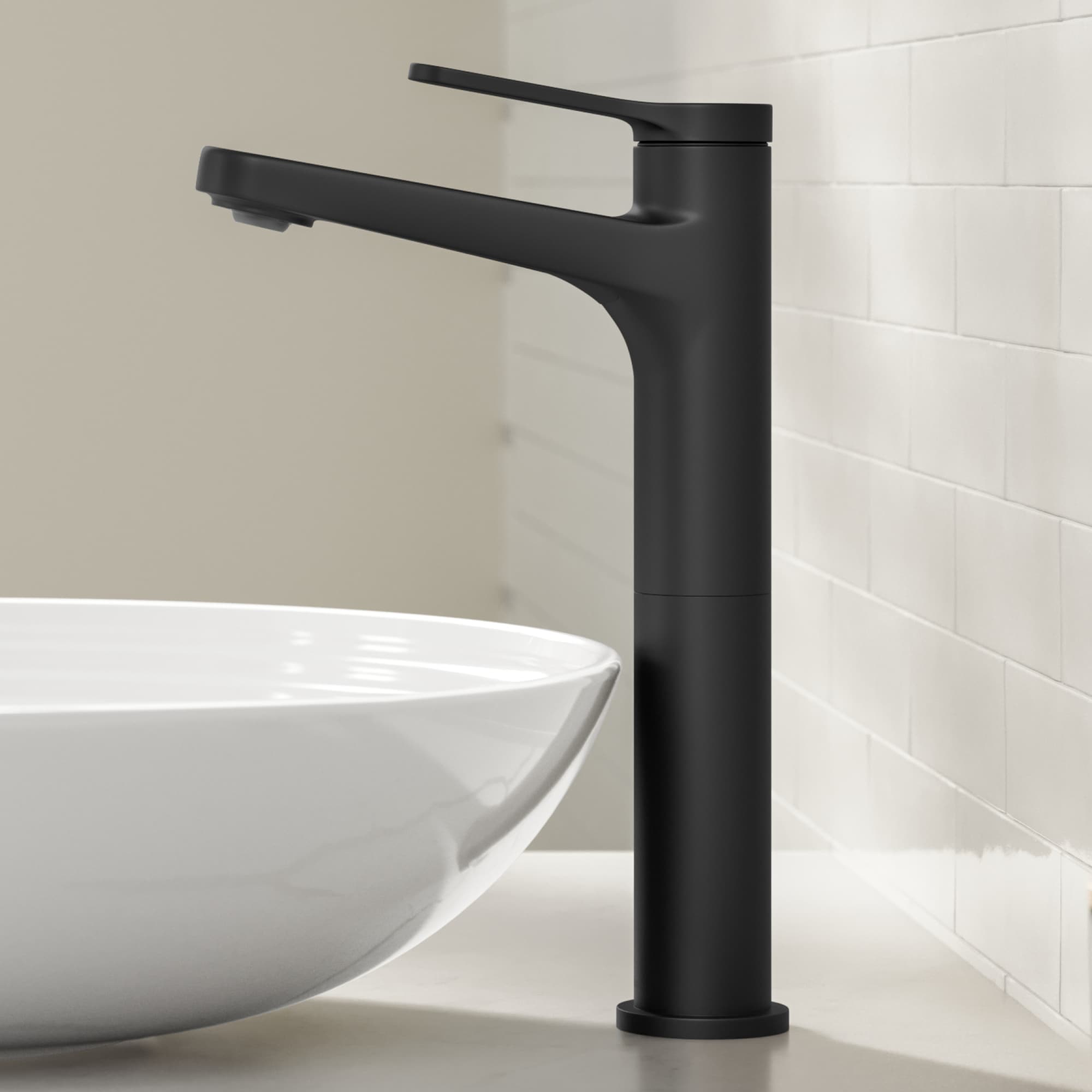 Kraus KVF-1410MB Indy Matte Black Vessel 1-handle WaterSense Low-arc Commercial/Residential Handle Bathroom Sink Faucet with Drain