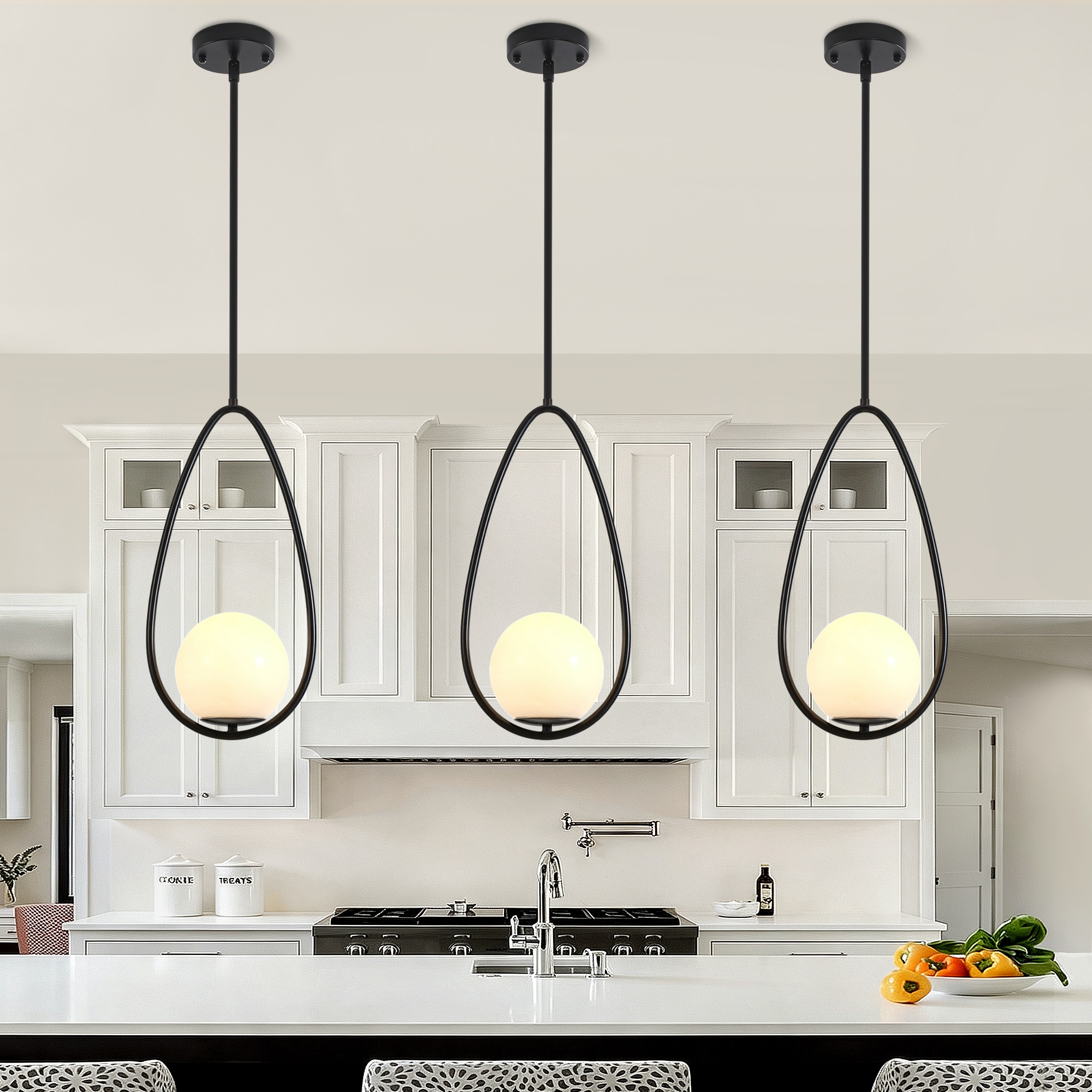 ZSMIHDOH 3 -Light Black Modern/contemporary Frosted glass Teardrop Hanging Pendant Light