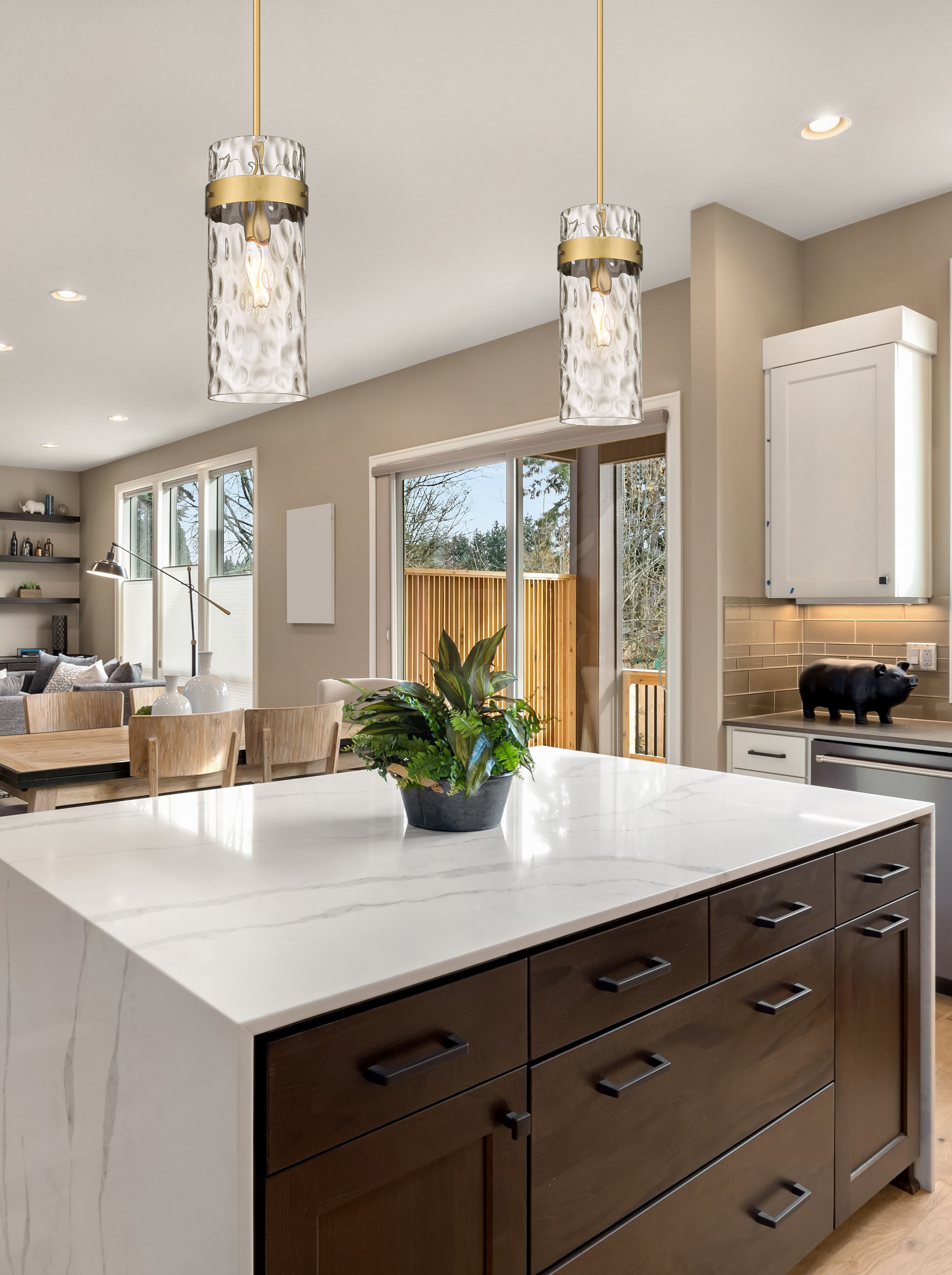 Fontaine Transitional Rubbed Brass Indoor/Outdoor Pendant Light