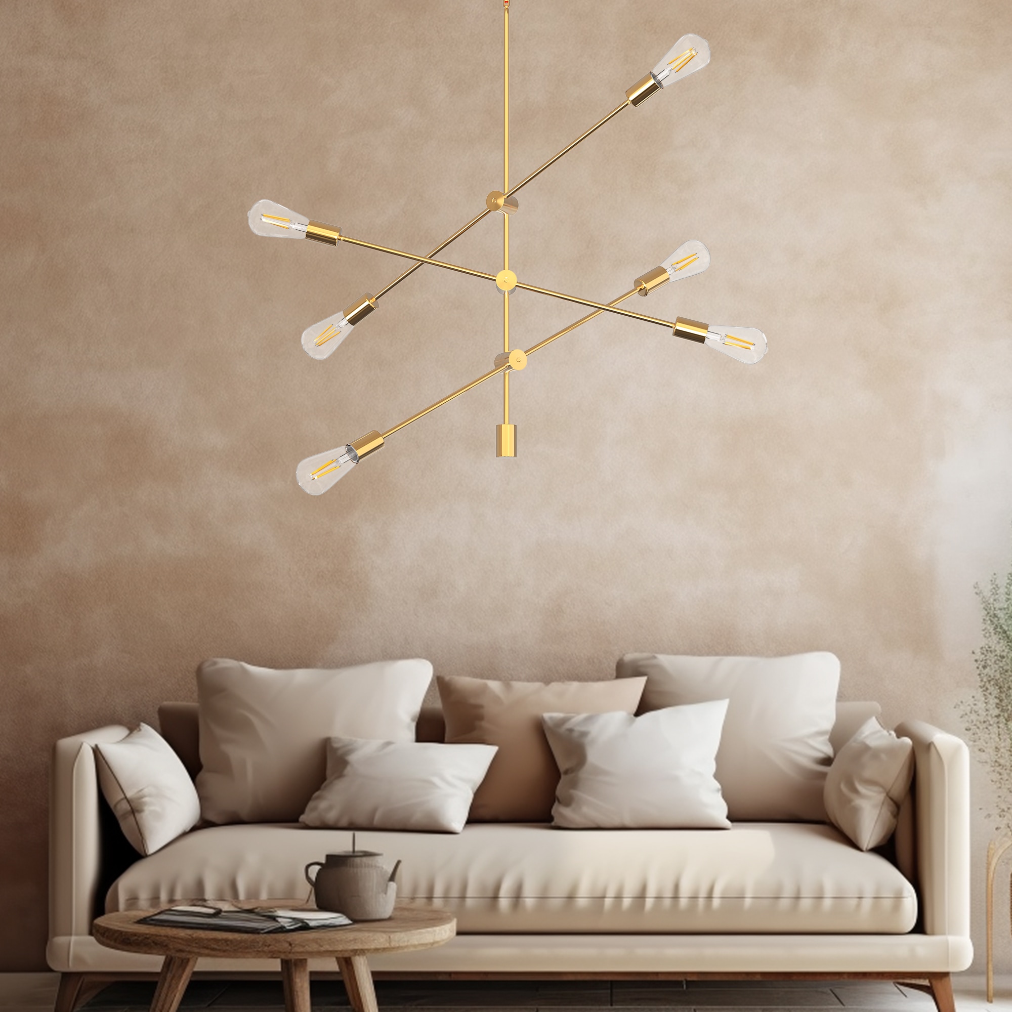 YANSUN L-DZ070 6 -Light Gold Mid-century For Use in Bedrooms, Dining Rooms, Foyers, Kitchens, Living Rooms Chandelier