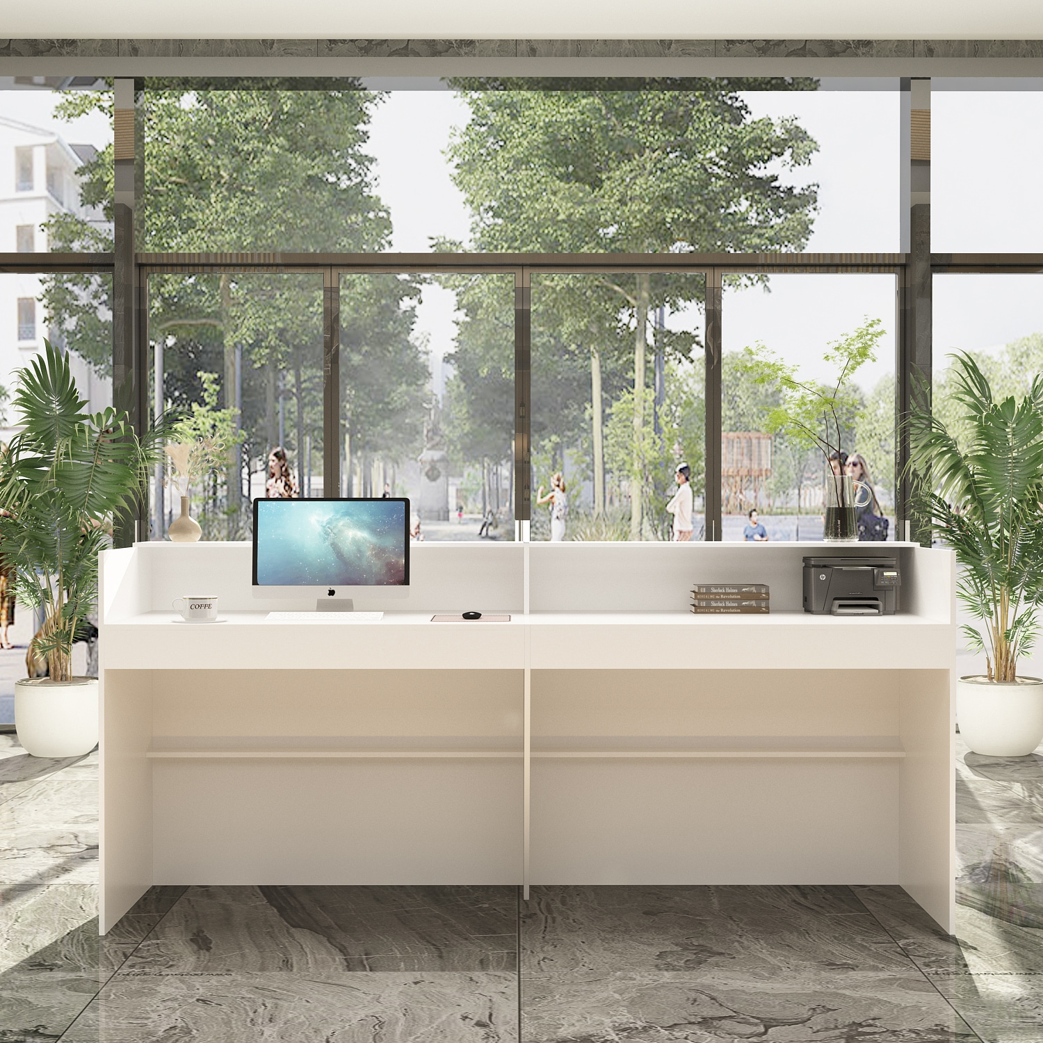 FUFU&GAGA JH0473-01 86.6-in White Modern/Contemporary Reception desk Hutch Included