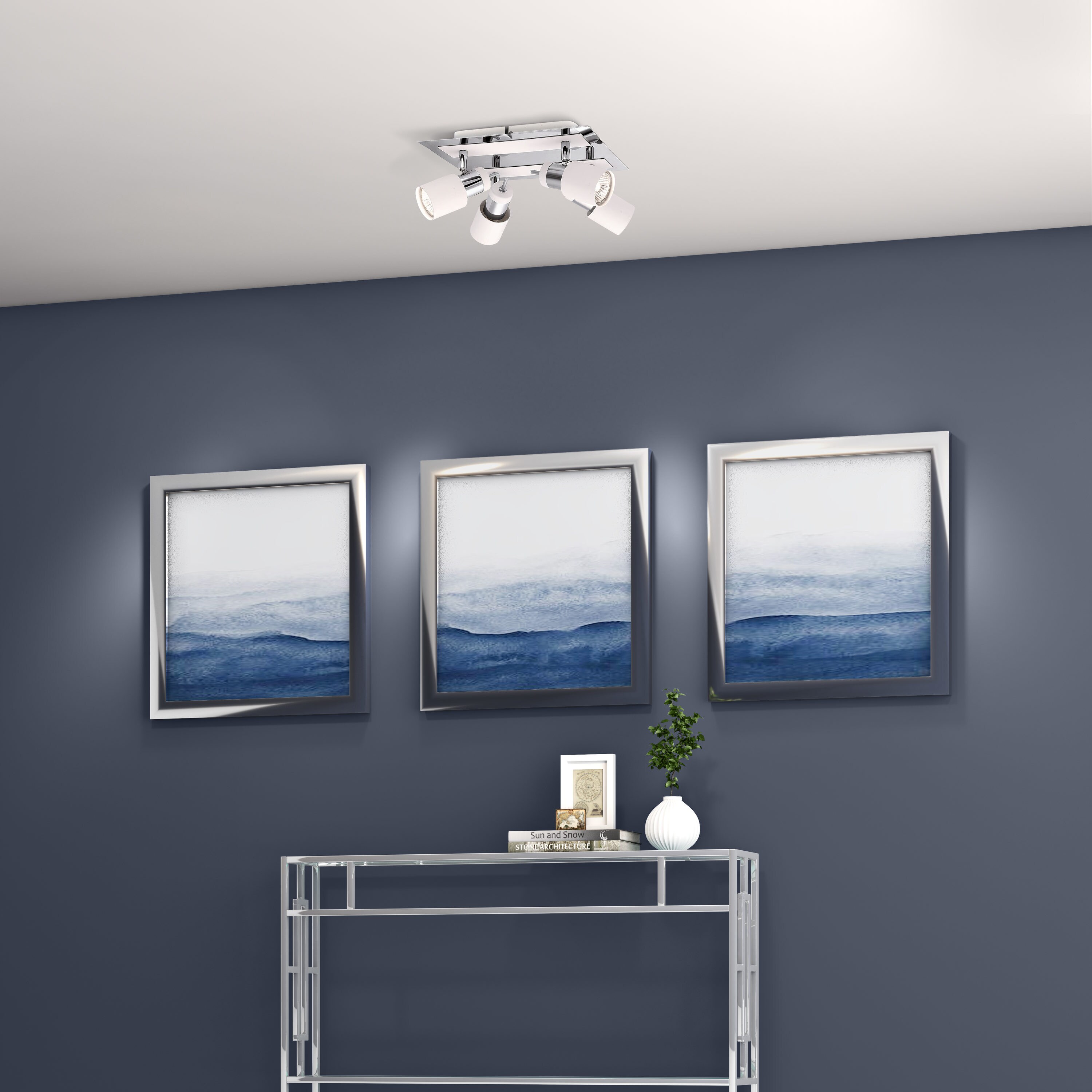 Davida Chrome White Modern 4-Light Semi-Flush Mount
