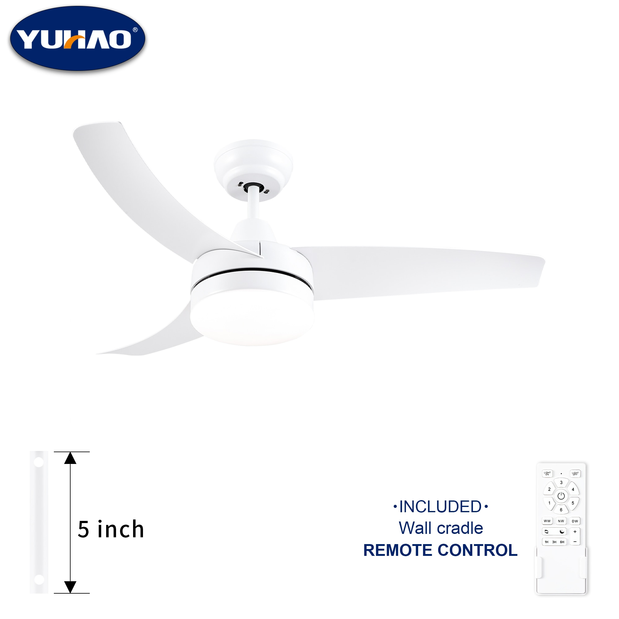 YUHAO LSDC1053WH422 Airedpro 42-in Color-Changing Integrated LED White with Matte Blades Ceiling Fan With Light and Remote ( 3 -Blade )