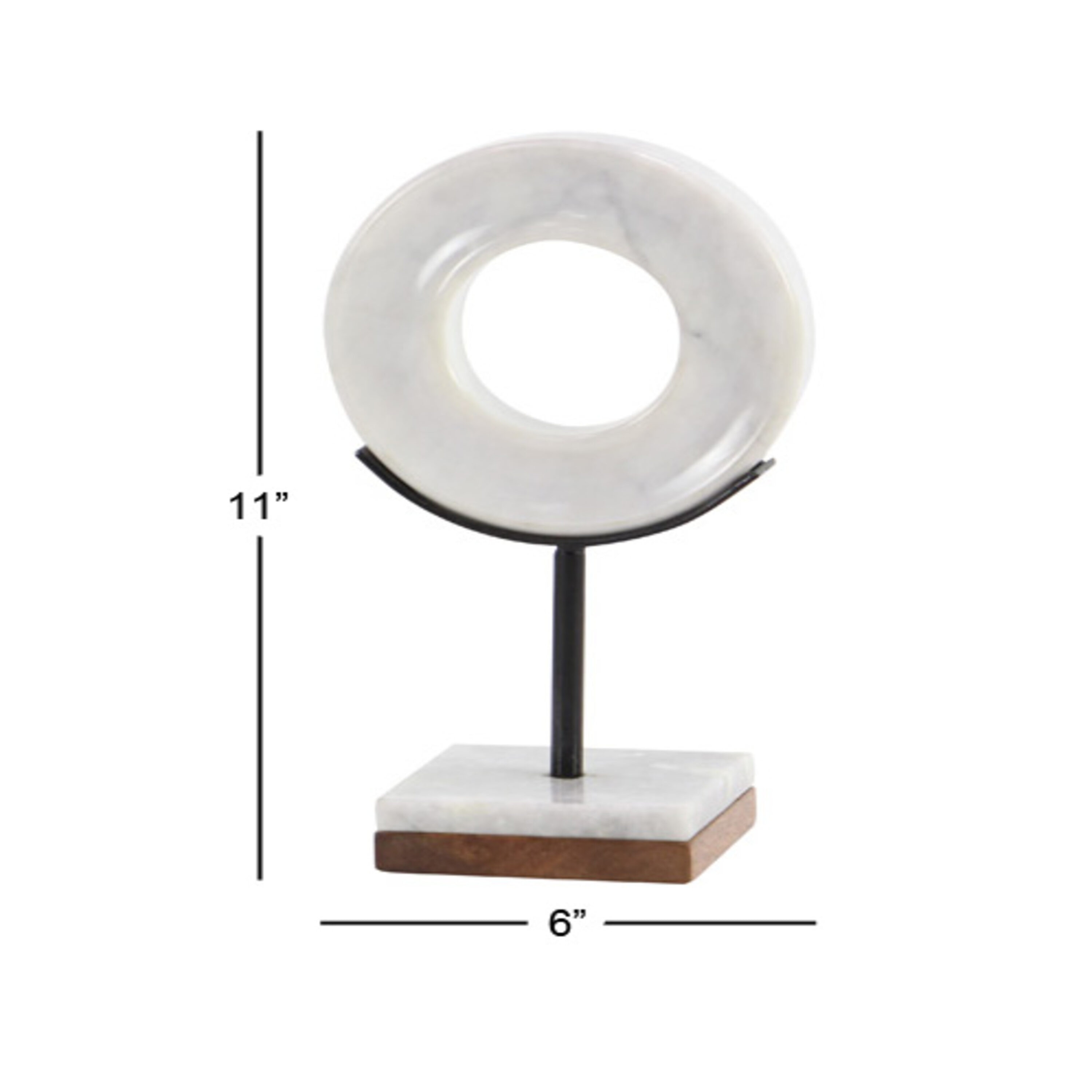 White Marble Ring Sculpture with Wood Base