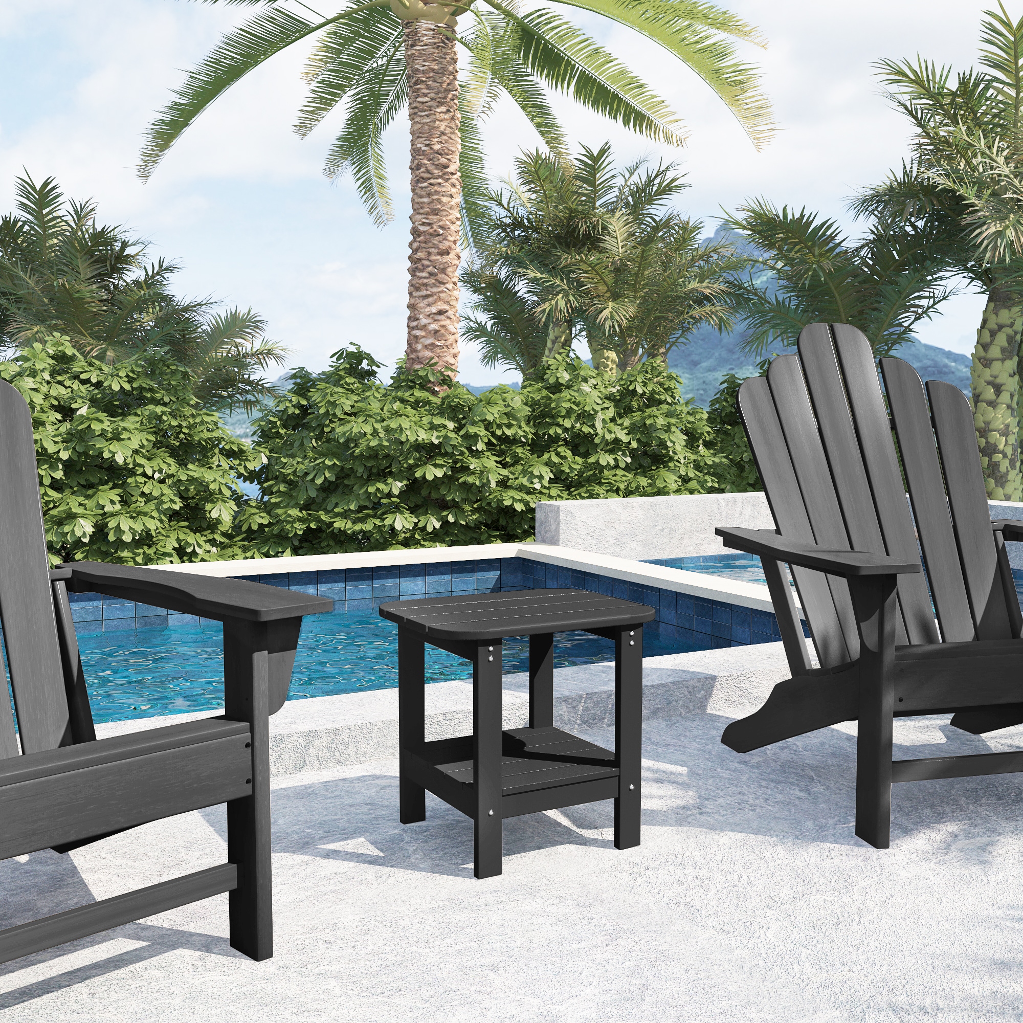 Black Solid Fir Wood Outdoor Side Table