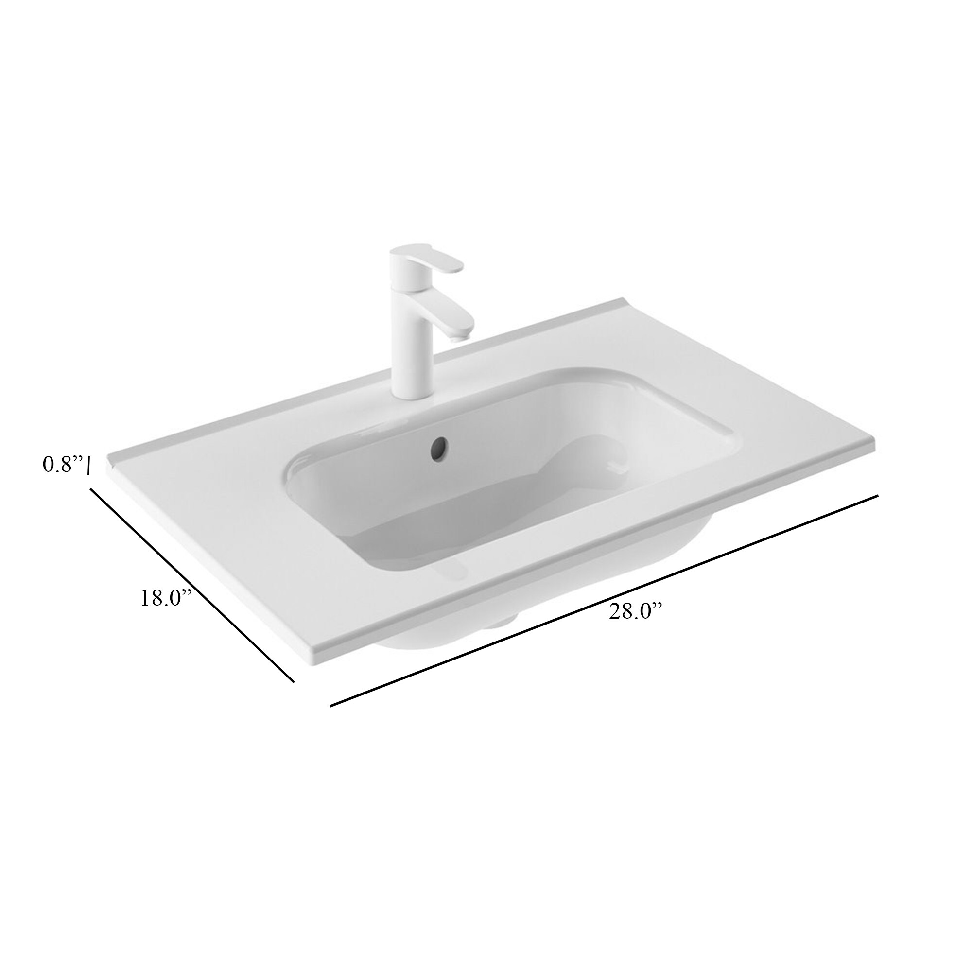 WS Bath Collections Slim 70 Bathroom Sink in Ceramic White with Single ...