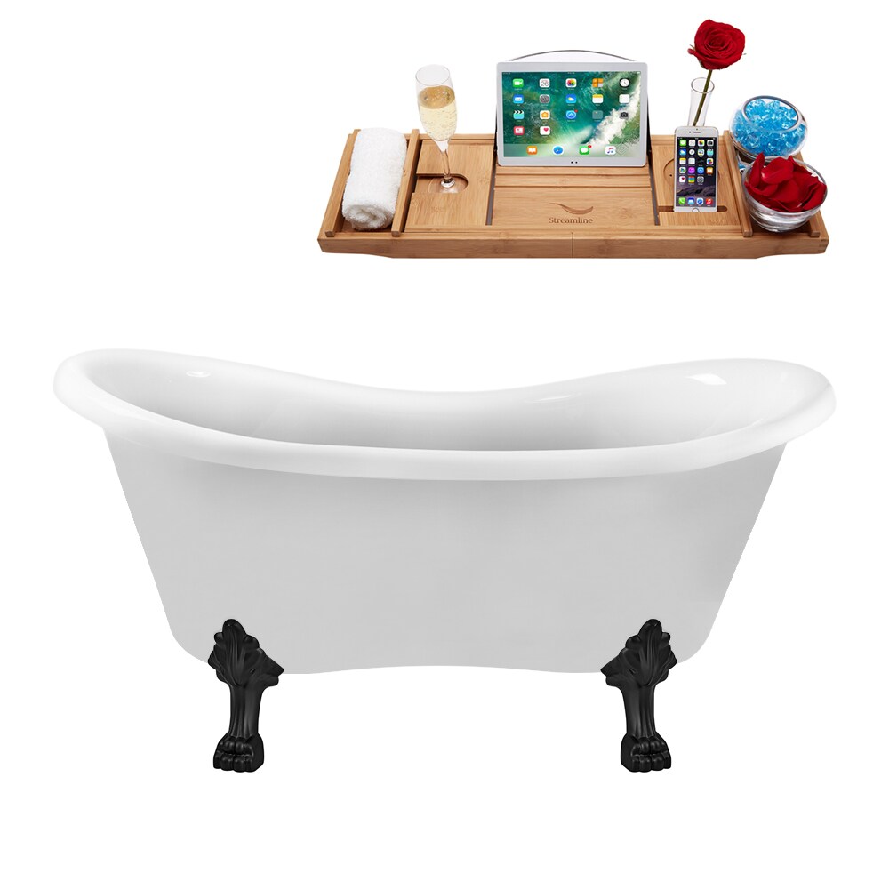 Streamline N1020BL-IN-BNK 30.7-in x 62.2-in Glossy White Acrylic Oval Clawfoot Soaking bathtub with Drain ( Reversible Drain )
