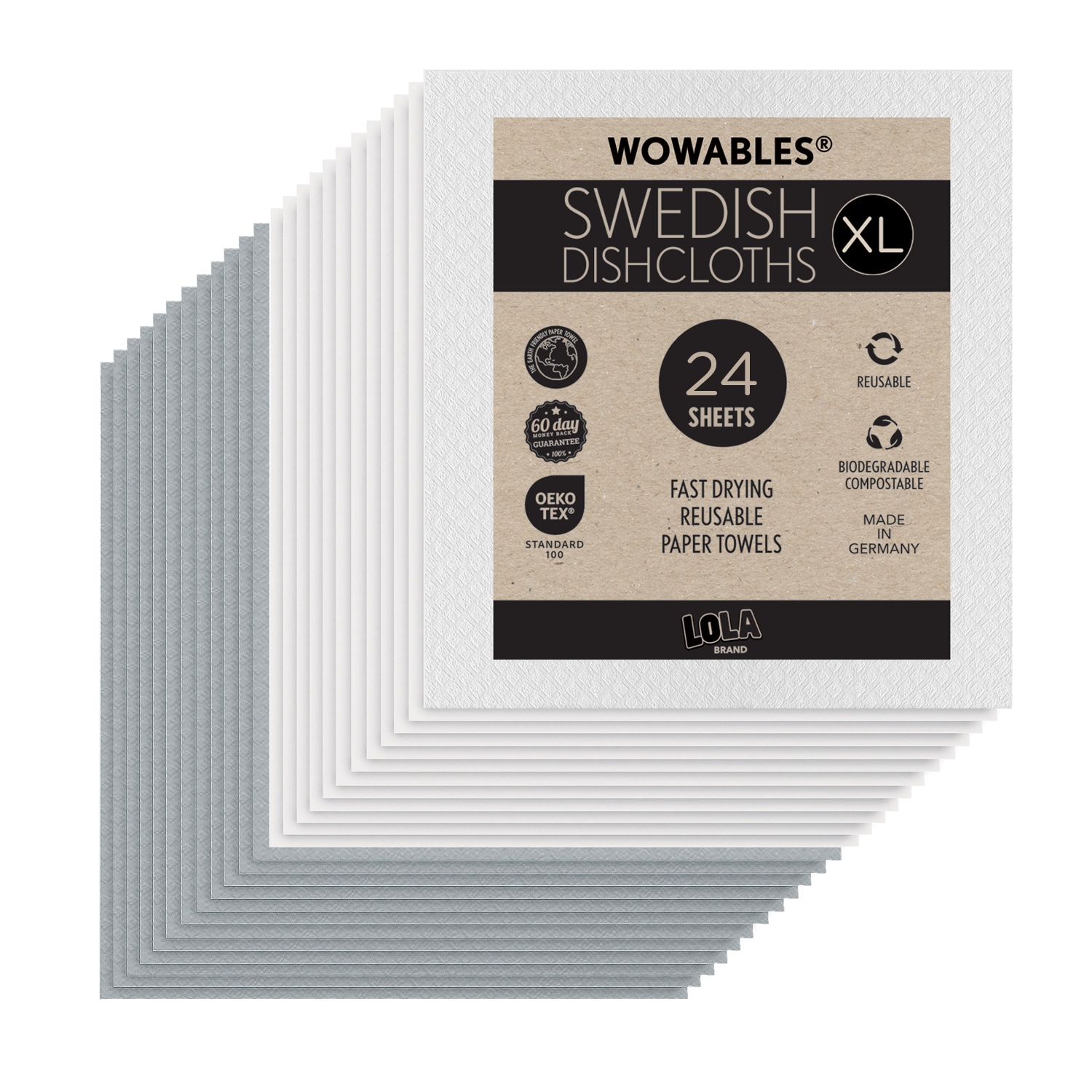 LOLA Wowables XL Swedish Dishcloths 24 Pack Reusable Compostable 11in x 10in by #5678