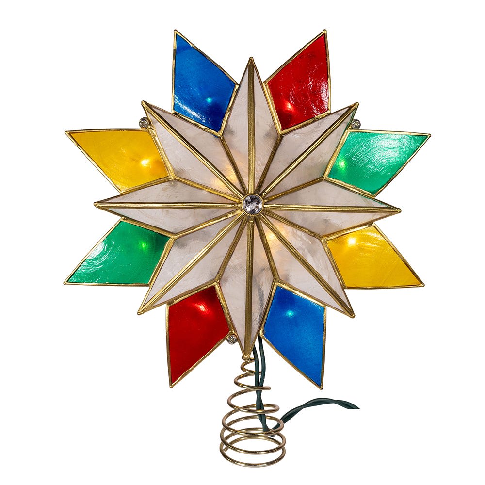 Kurt S. Adler UL 10-Light 8 Point LED Multi Color Capiz Star Tree Topper - Thumbnail 2