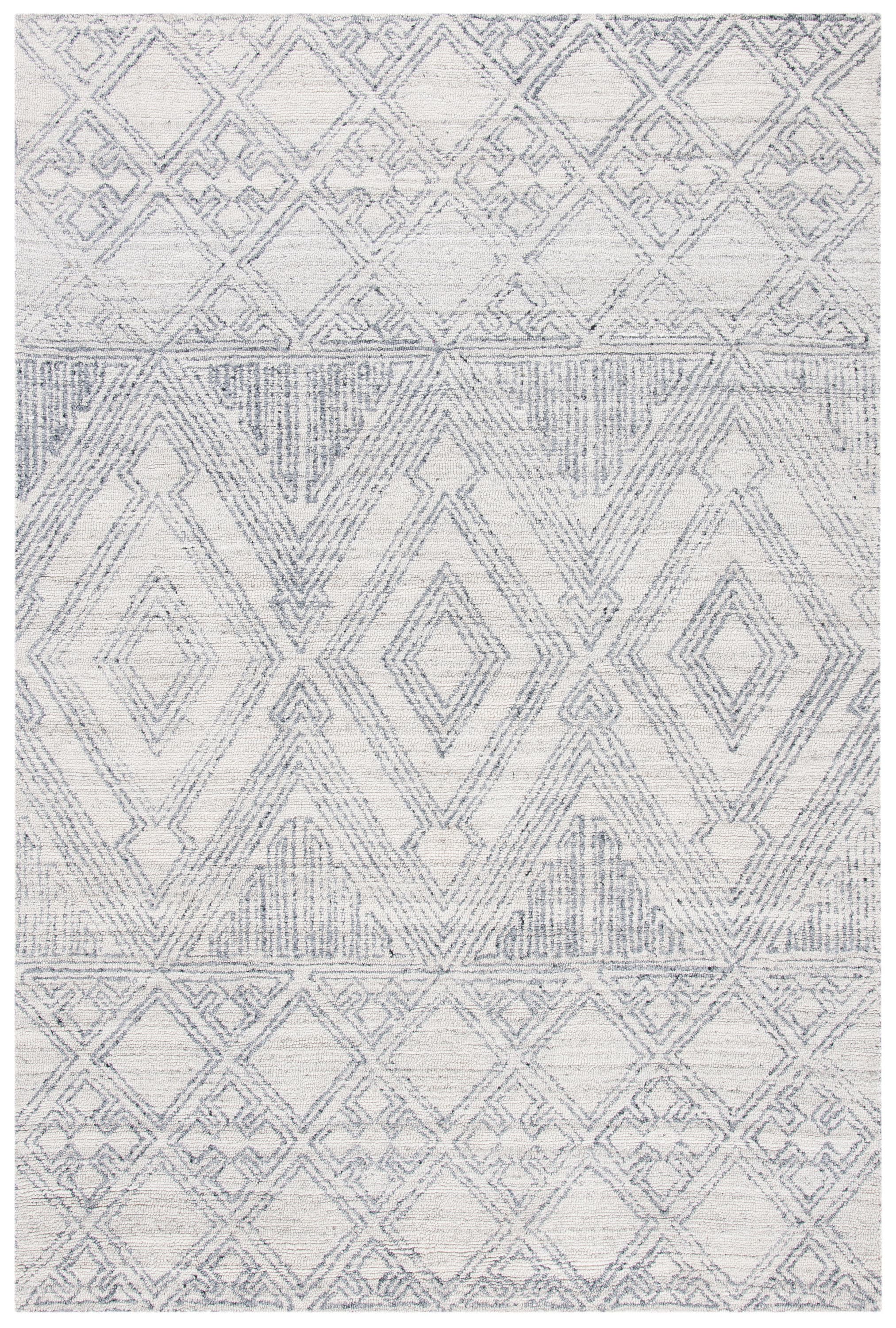 Ivory and Grey Abstract Handmade Wool Area Rug 4' x 6'
