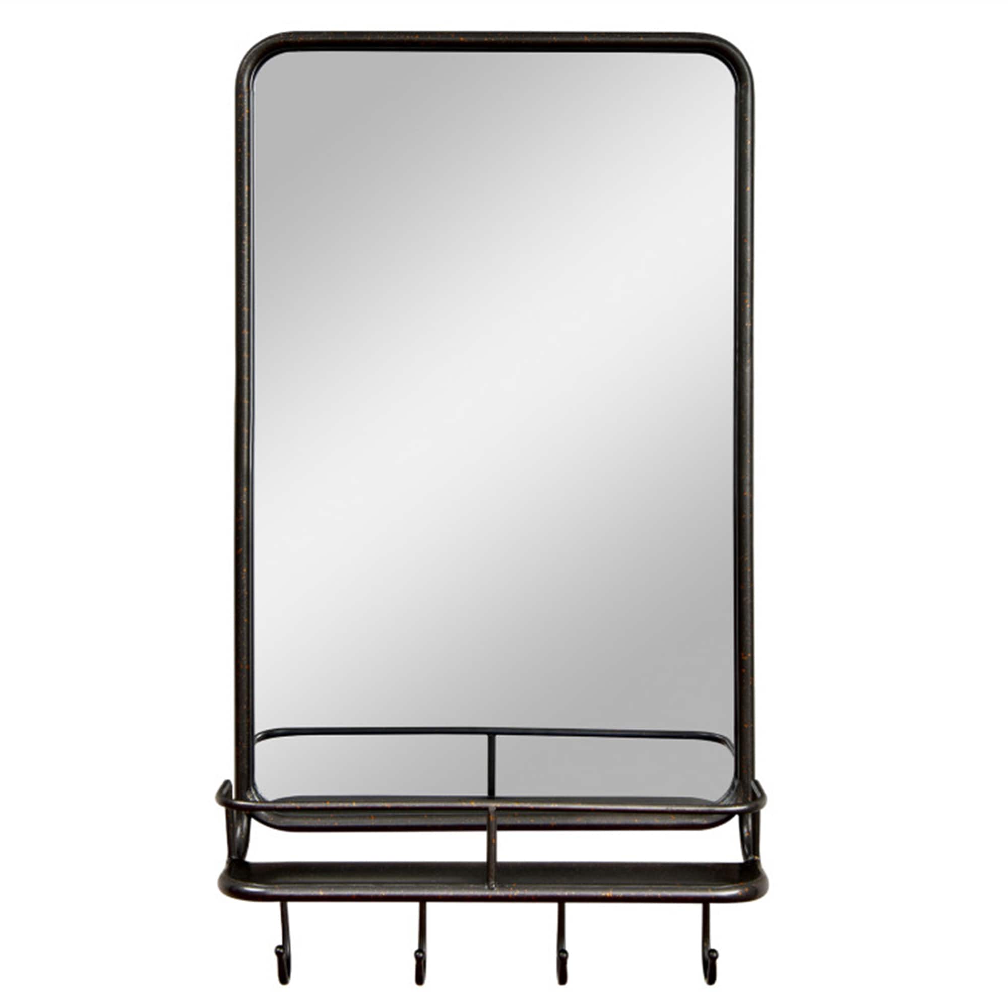 BABOOM BOM-JV10299-CO Wall Bathroom Mirror with Shelf Hooks 19-Inches x 33-Inches Framed Rectangle Bathroom Vanity Mirror ( Black )