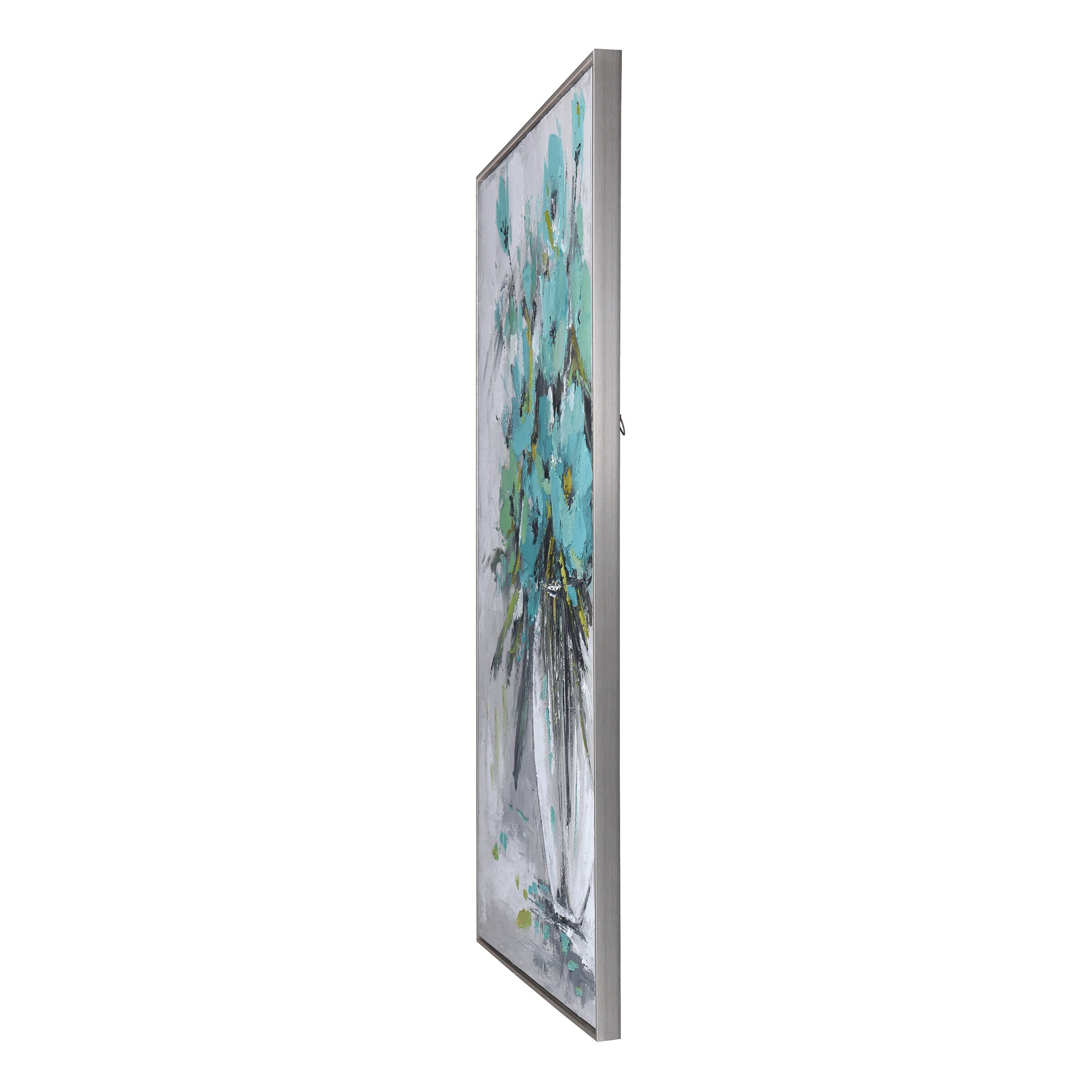 Handmade Floral Oil Painting on Canvas with Gray Frame