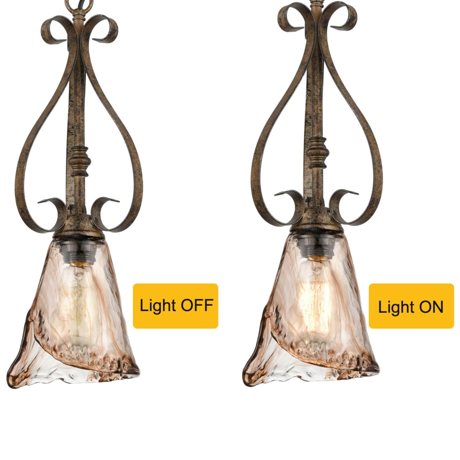 Vintage Amber Glass Mini Pendant Light with Bronze Finish