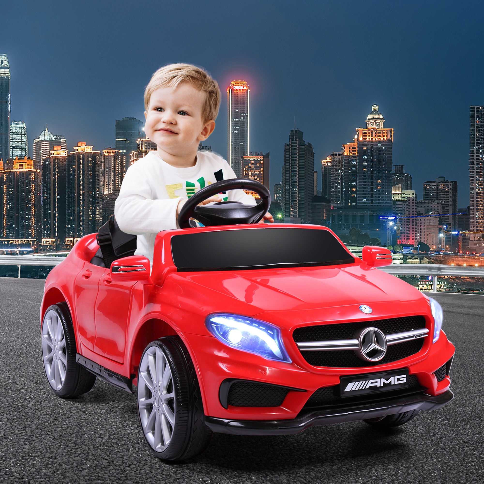 LOVMOR 6V Licensed Mercedes Benz AMG Electric Vehicle Kid Ride on Car with Parental Remote Control MP3 Player Headlights Opening Doors for Children 3-8 Red #SF-Y-W2181P153418