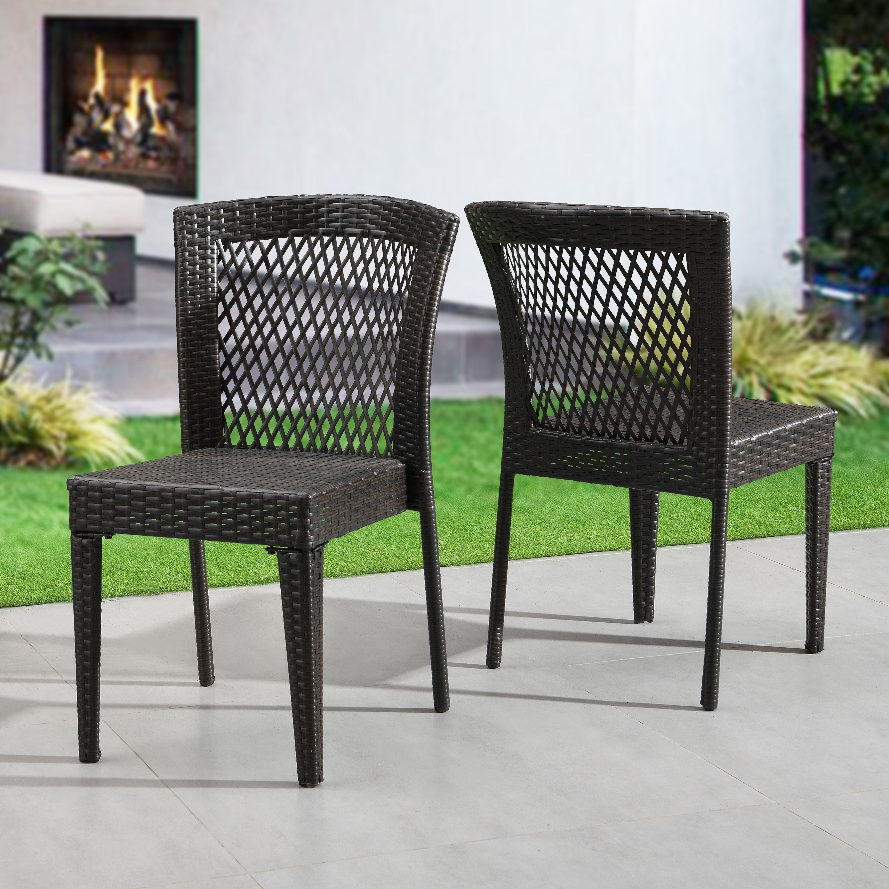 Homy Casa ODCS A ODCS Outdoor Dining Chairs Set of 2 Stackable Chairs with UV Resistant PE Rattan and Steel Frame for Patio Garden Balcony Supports 400lbs