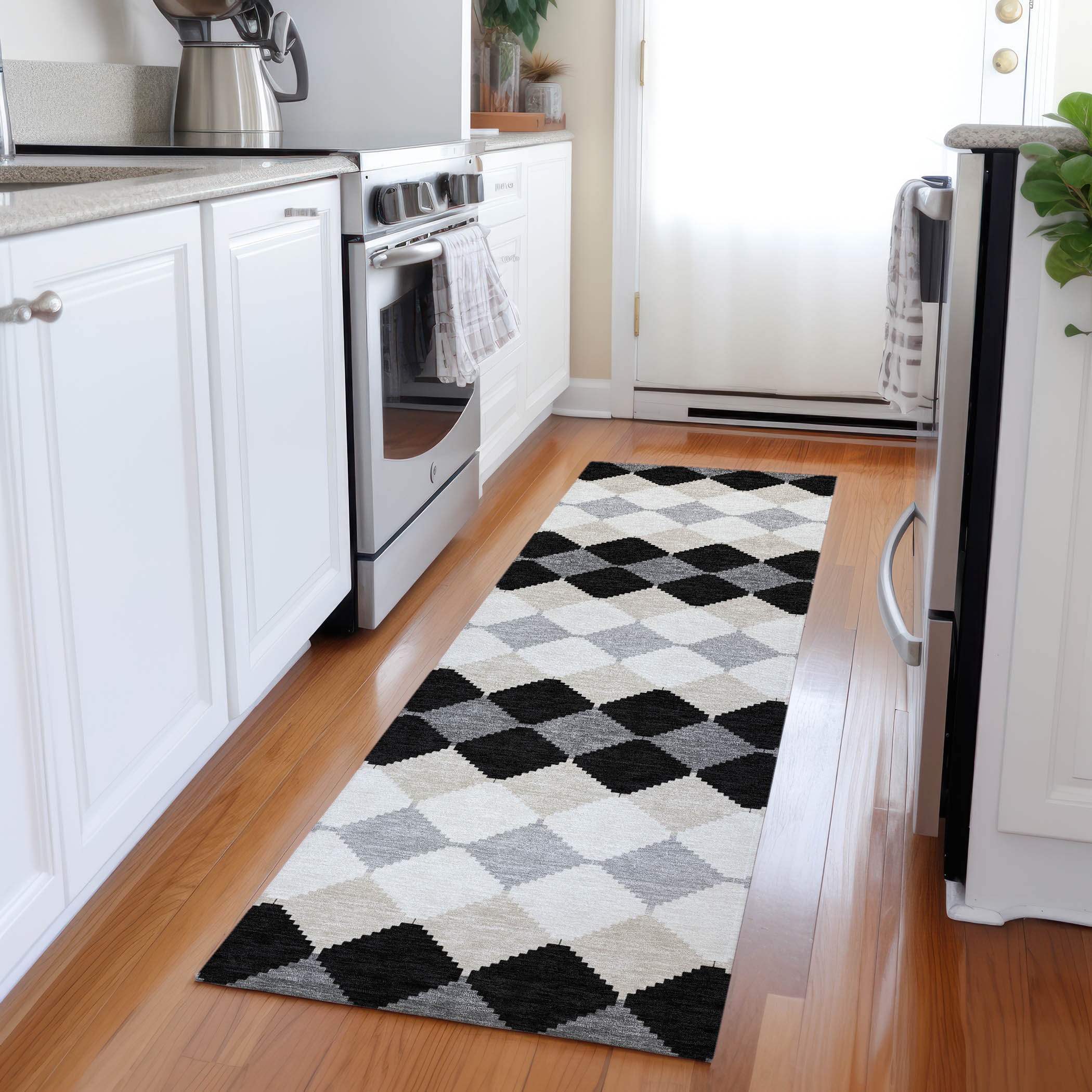 Addison Rugs ACN1007BK2X8 Chantille ACN1007BK 2 x 7 (ft) Polyester Black Rectangular Indoor/Outdoor Geometric Machine washable Runner rug