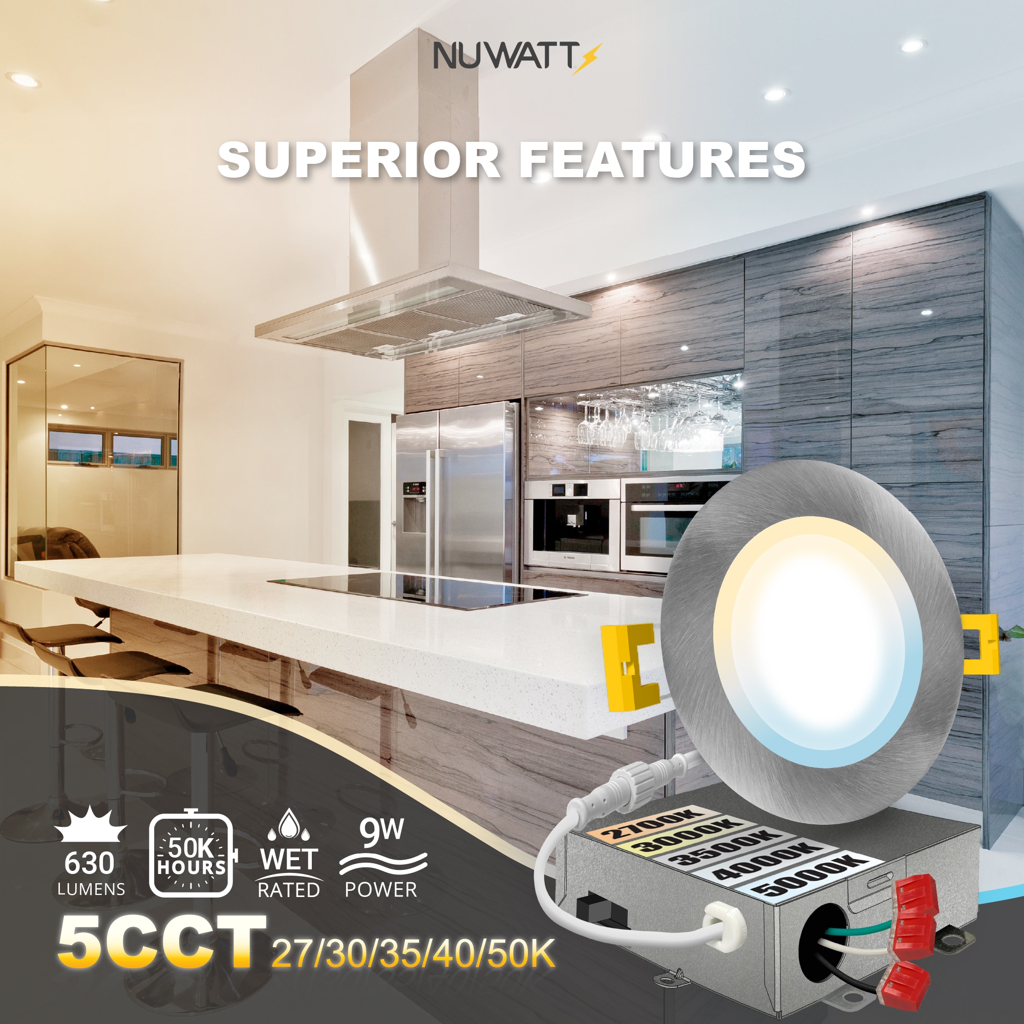 Ultra Slim Brushed Nickel 4-Inch LED Recessed Lighting Kit