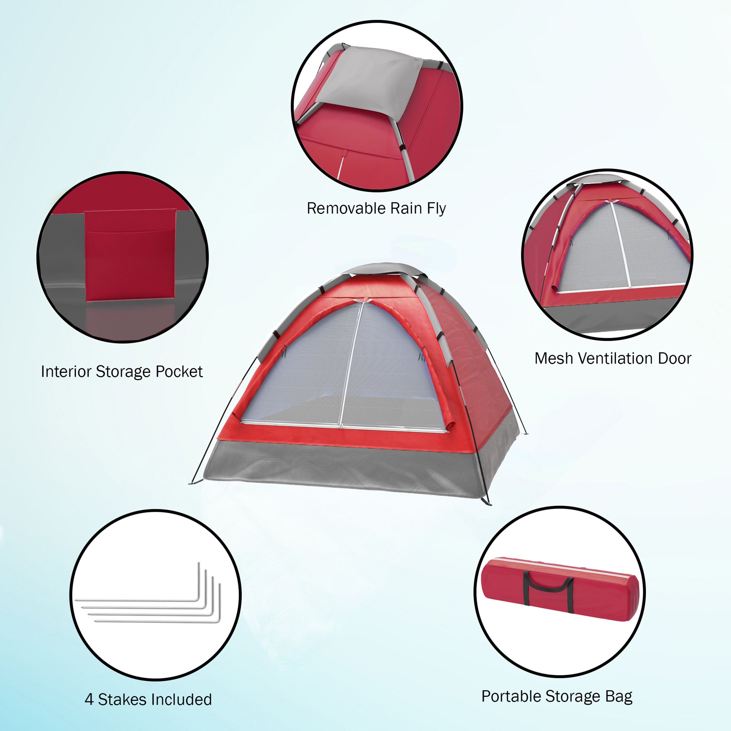 Leisure Sports 2-Person Dome Tent with Rain Fly - Red