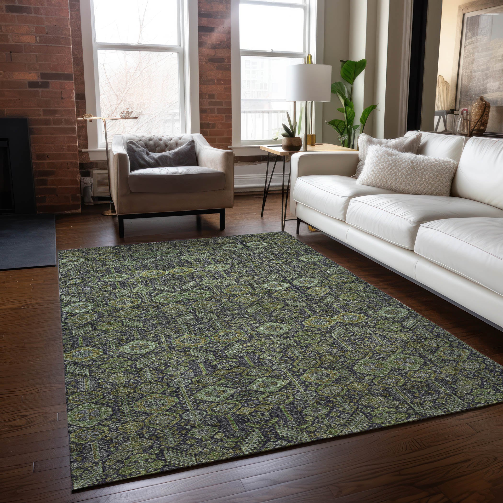 Addison Rugs ACN574GE30X46 Chantille ACN574GE 2 x 3 (ft) Polyester Green Rectangular Indoor/Outdoor Abstract Bohemian/Eclectic Machine washable Area rug