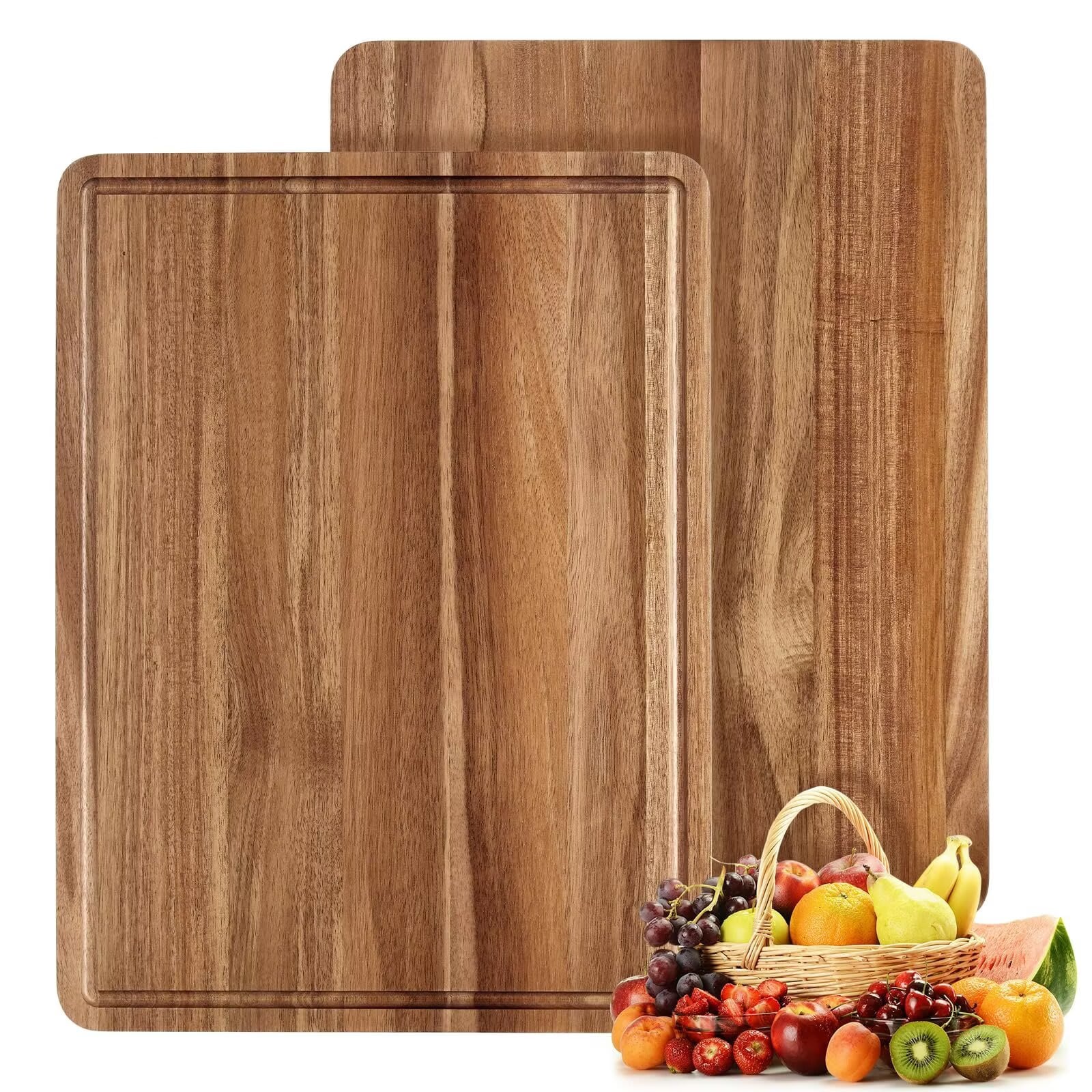 Qeetex JXNAG-PHK-34ESVB4H 20x15 Inch Acacia Wood Cutting Board Extra Large Cutting Board with Grip Handles and Juice Grooves Sturdy Structure Durable Reversible Knife Friendly
