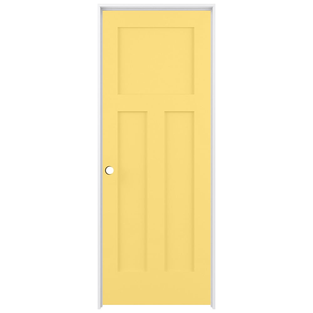 RELIABILT LO1369645 28-in x 80-in Marigold Solid core 3-panel craftsman Right hand Smooth Prefinished Pine Wood Flat Jamb Single Prehung Interior Door