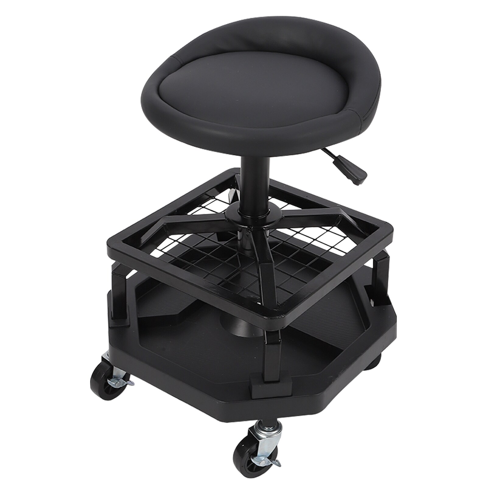 Aoile Adjustable Height Rolling Mechanic Stool 330 lbs Capacity Heavy Duty Padded Shop Chair with Wheels Tool Trays for Garage Workshop Black