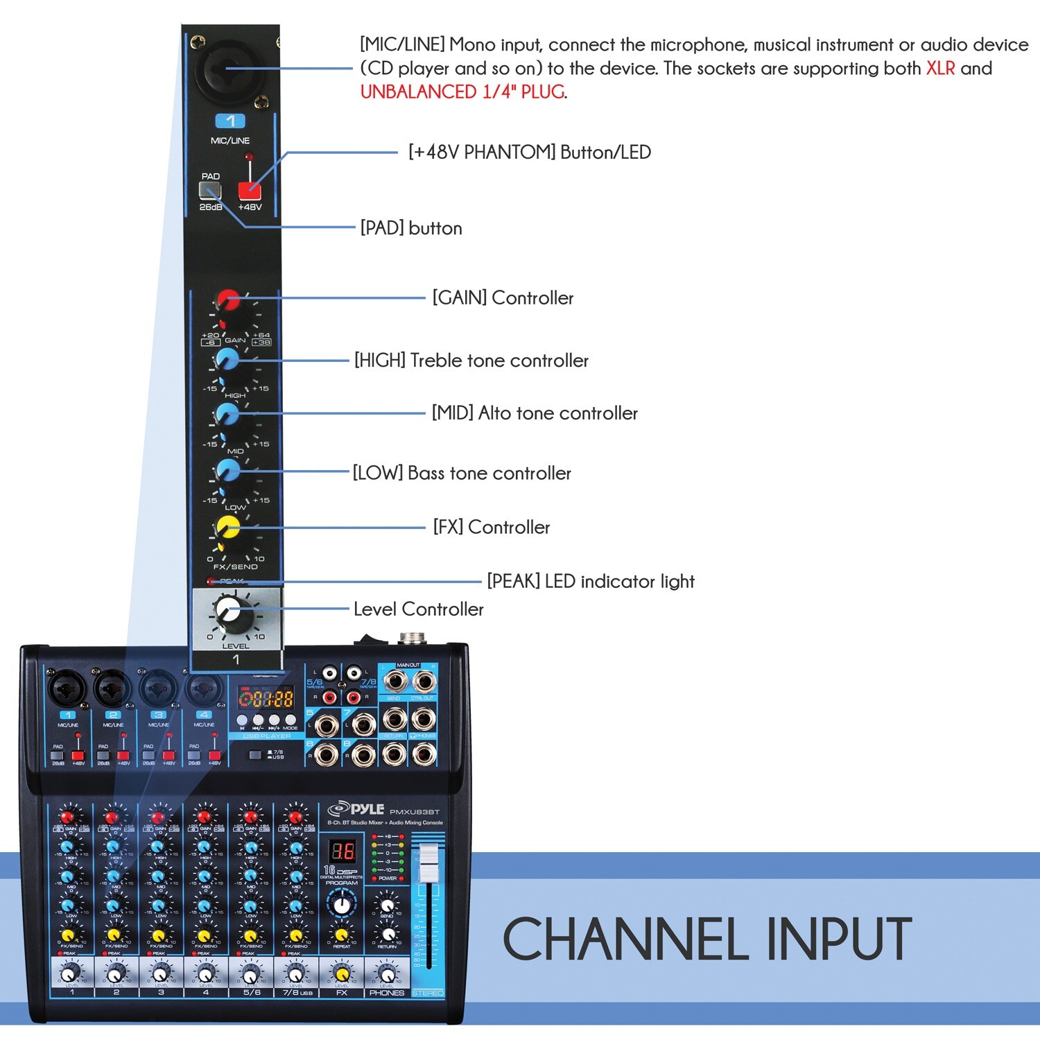 Pyle Pro 12-Channel Bluetooth Studio Mixer and DJ PMXU128BT B&H