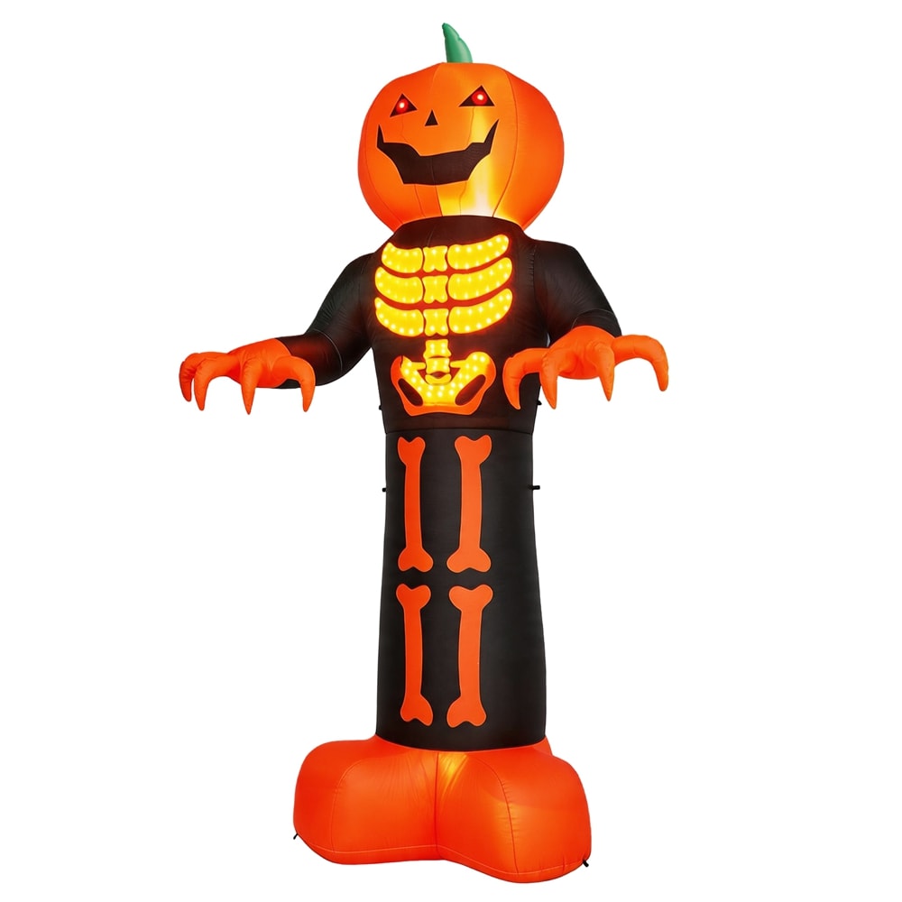 SUNOYAR 12ft Halloween Inflatable Grim Reaper Pumpkin Skeleton Yard Decoration with Built-in LED Lights Outdoor Decor 12V 2000mA US Power Adapter