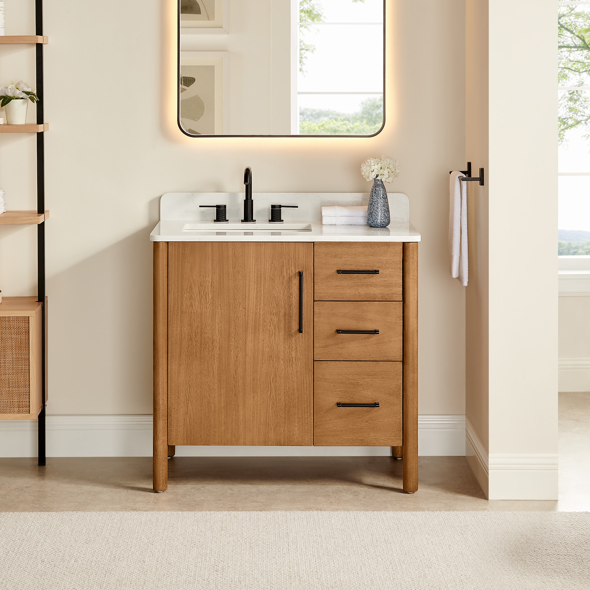 Altair 578036-MB-GW-NM Velora 36-in Mango Brown Undermount Single Sink Bathroom Vanity with Grain White Engineered Stone Top