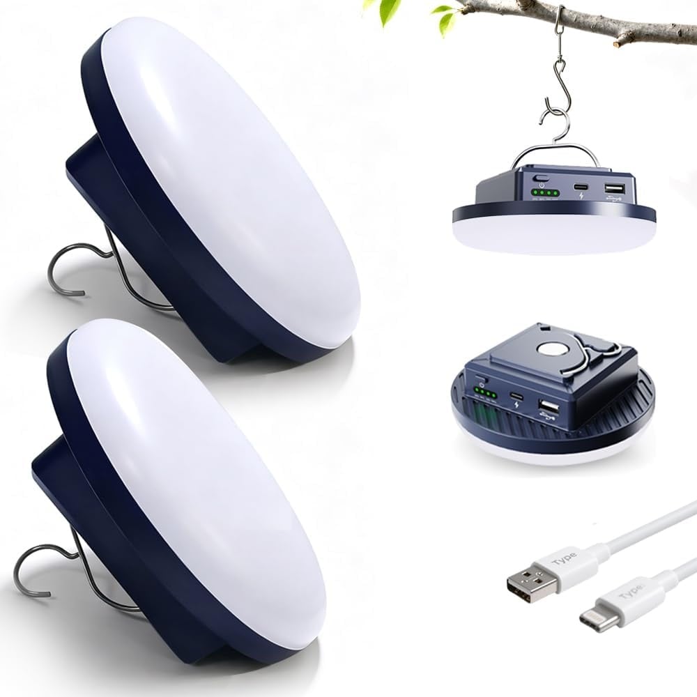 Misopily  Camping Lantern LED Tent Light 4500 Lumens 45W Magnetic Hanging Portable USB Outdoor Emergency Lighting Three Color Dimming 2 pcs